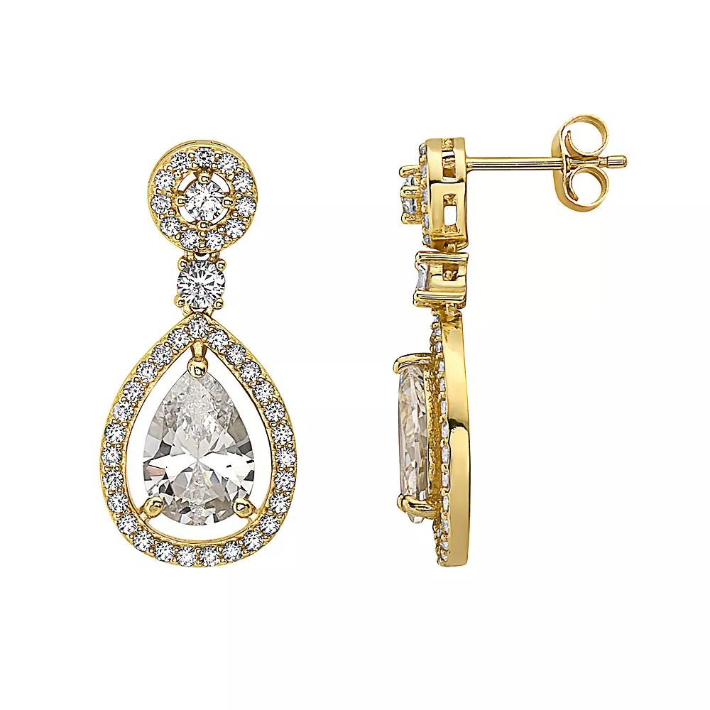 14k Gold Over Sterling Silver Cubic Zirconia Pear Drop Earrings, Womens, Gold Tone Product Image