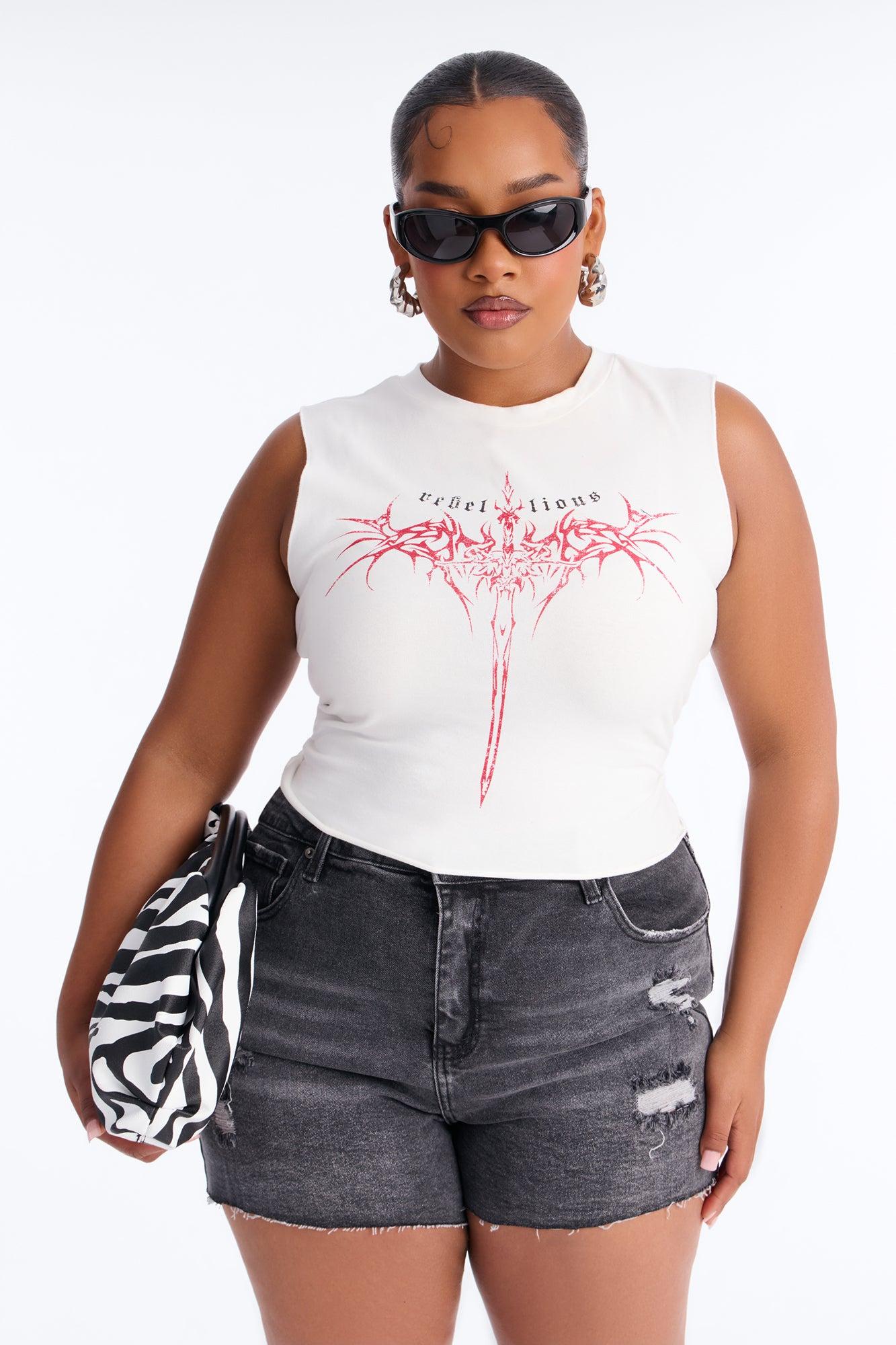 Rebellious Lace Up Tank Top - White Female Product Image