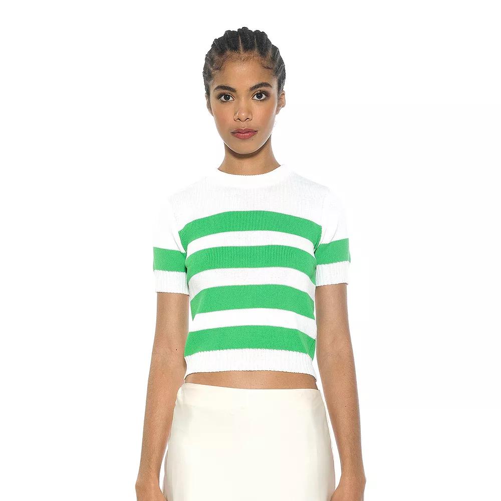 Women's ALEXIA ADMOR Pat Classic Knit Stripped Top, Size: Small, Ivory Green Product Image