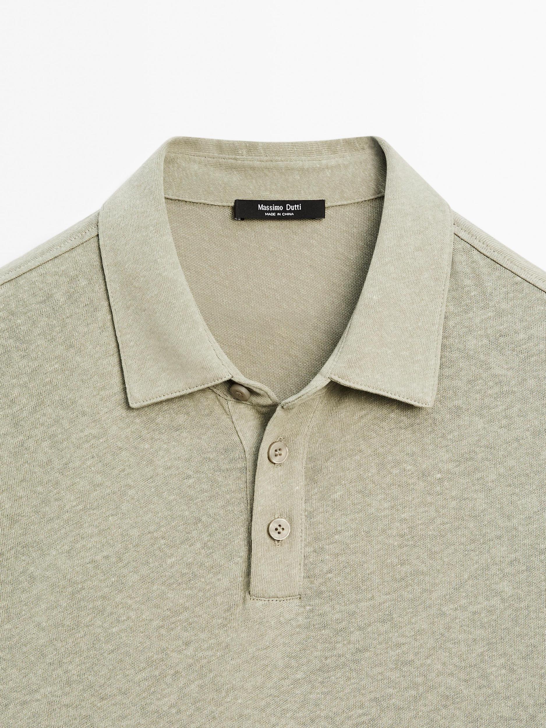 Short sleeve linen blend polo shirt Product Image