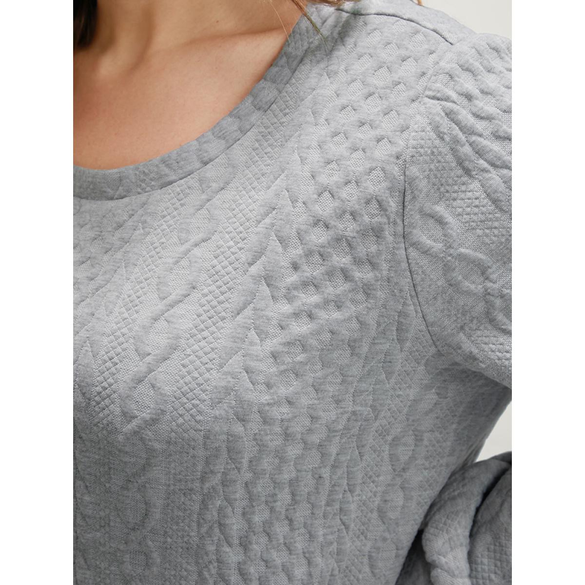 Plus Size Solid Textured Round Neck 2-In-1 Sweatshirt Women Gray Casual Patchwork Round Neck Dailywear Sweatshirts BloomChic 10/M Product Image