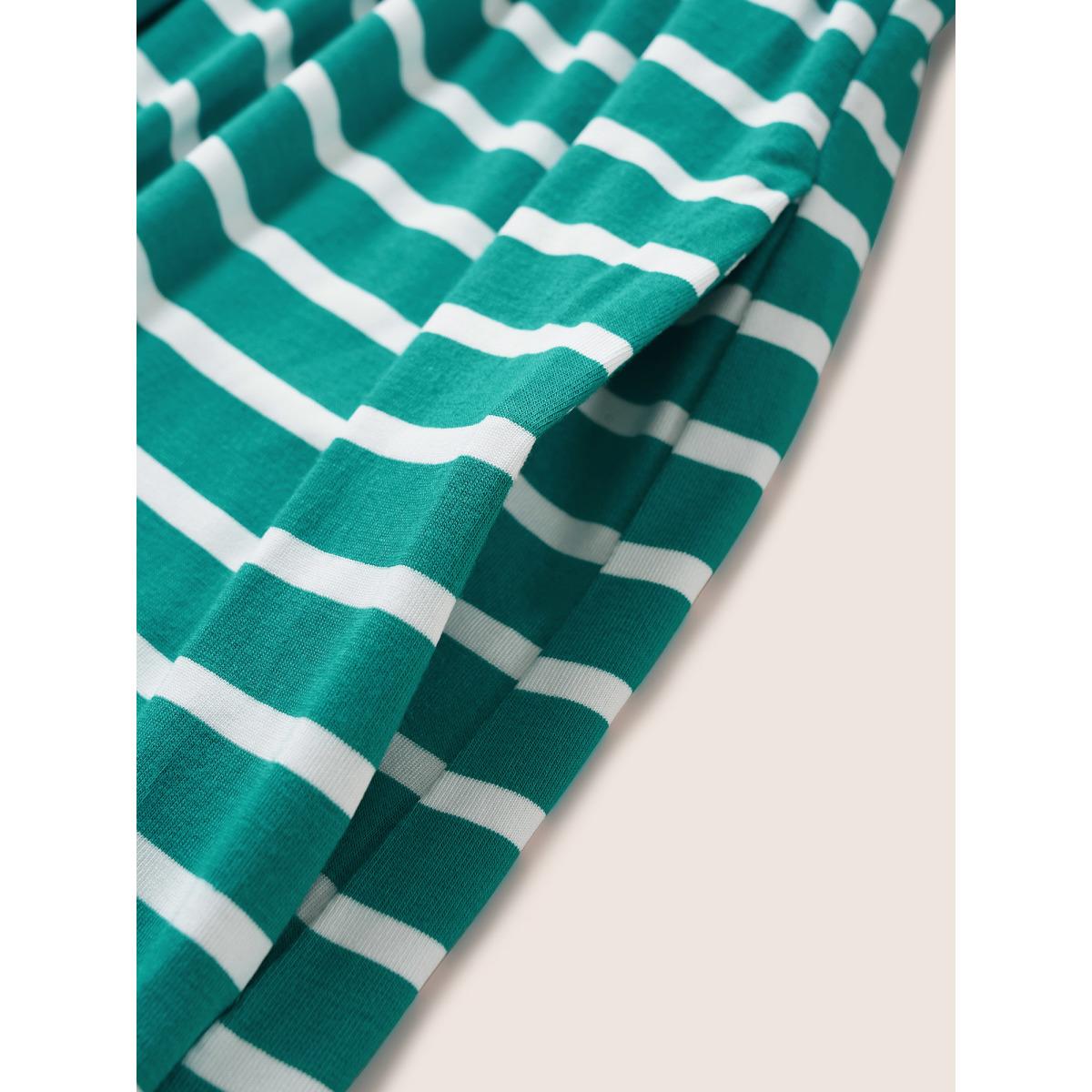 Plus Size Supersoft Essentials Striped Dolman Sleeve Belted Dress Turquoise Women Casual Non Round Neck Short sleeve Curvy Midi Dress BloomChic 22-24/3X Product Image