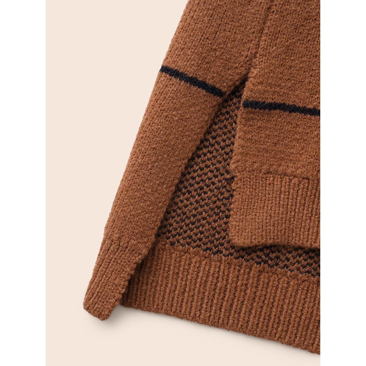 Plus Size Supersoft Essentials Turtleneck Plaid Drop Shoulder Pullover Browncoffeecolor Women Leisure Loose Long Sleeve Turtleneck Casual Pullovers BloomChic 14-16/1X Product Image