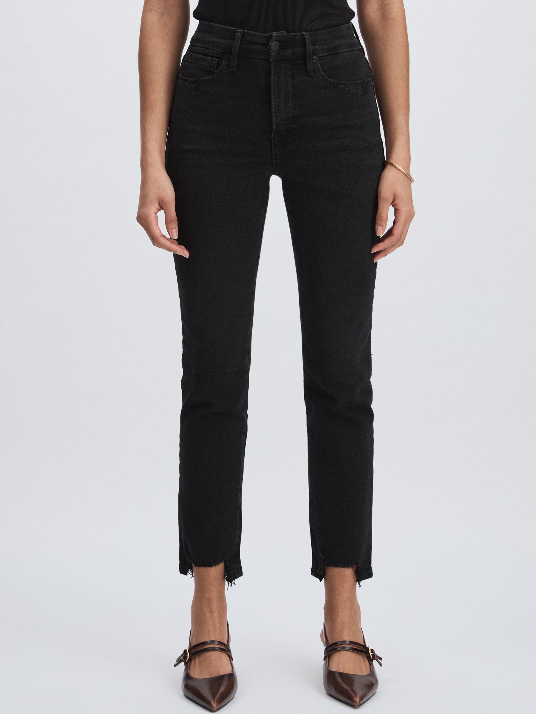 Good American Distressed-Hem Cropped Jeans in Black Product Image