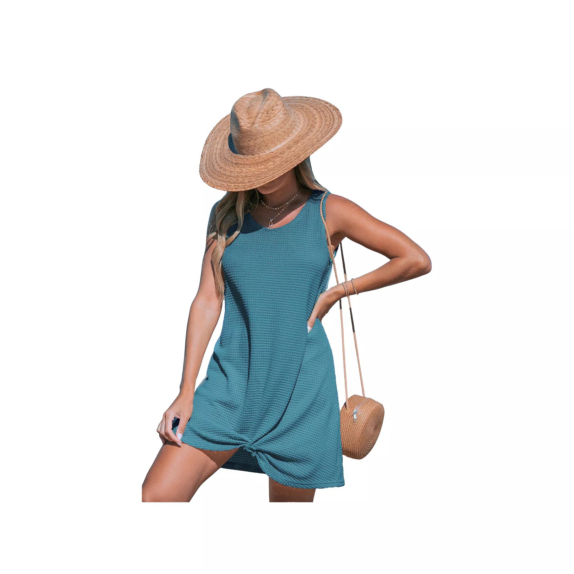 Women's Cupshe Sleeveless Twist Hem Swim Cover-Up Dress, Size: XL, Blue Product Image