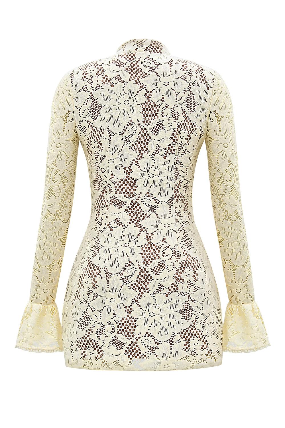 Brianna  buttermilk keyhole lace mini dress Product Image