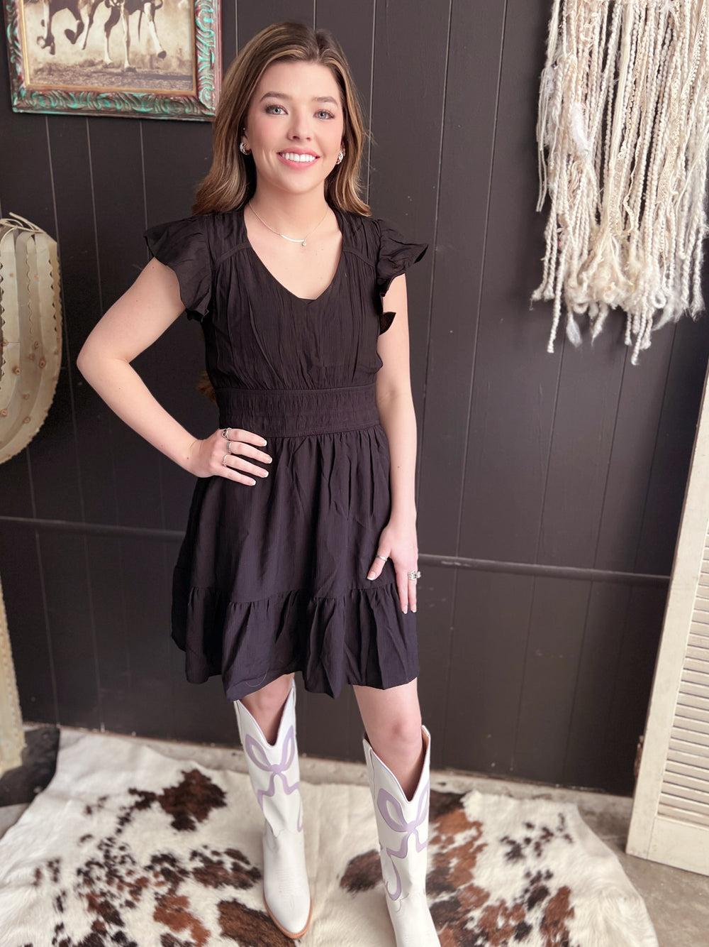 V Neck Short Sleeve Ruffle Detail Shirred Mini Dress- 4 Colors* Product Image