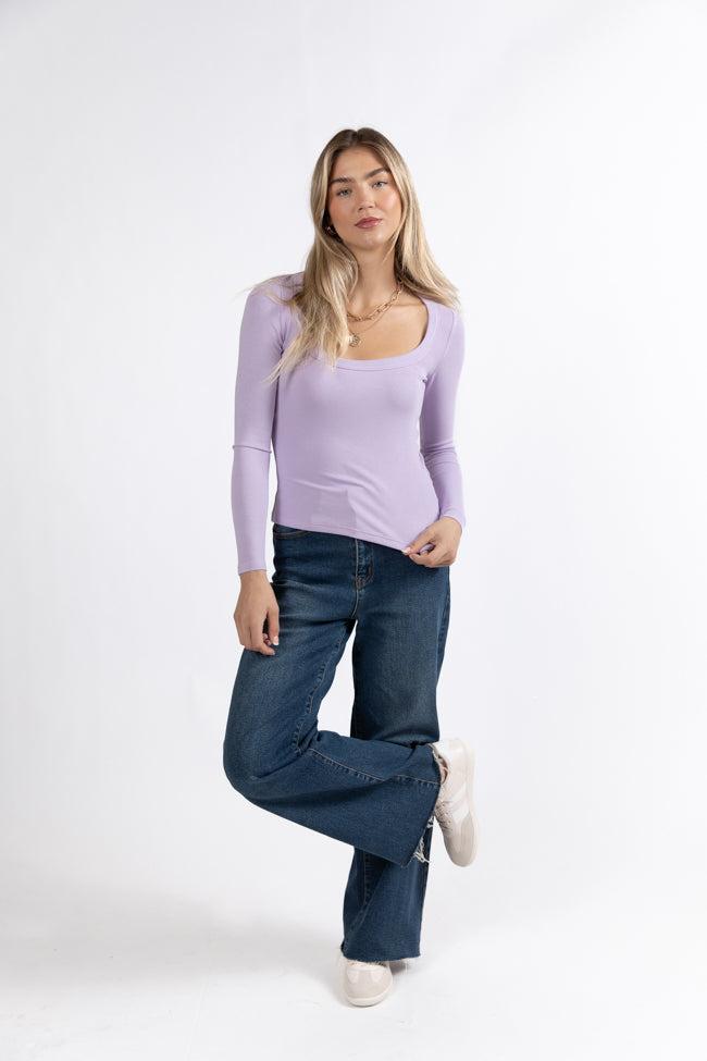 Make Your Choice Lilac Ribbed Scoop Neck Long Sleeve Tee FINAL SALE Product Image