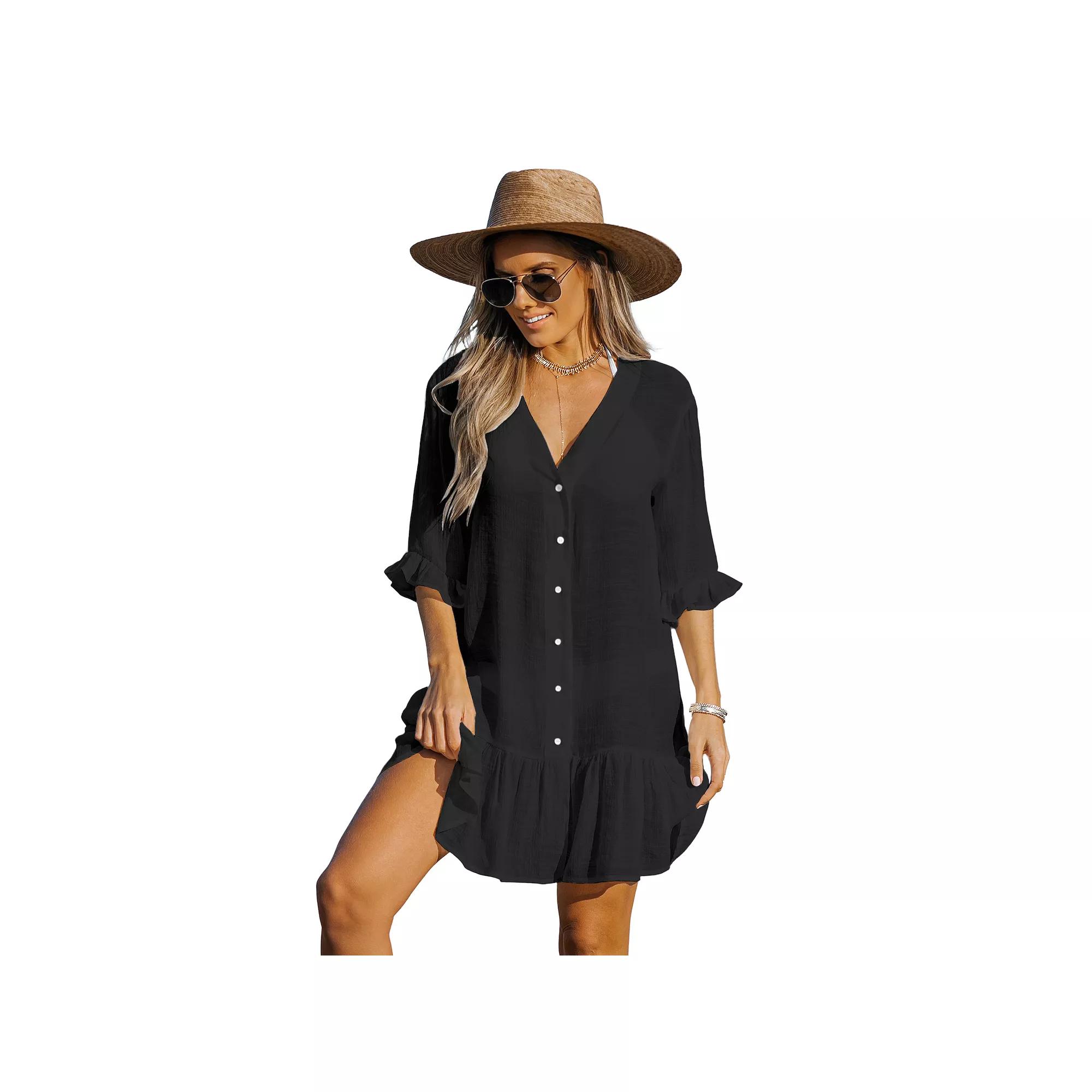 Women's Cupshe Semi-Sheer Ruffled Cover-Up Dress,  Product Image
