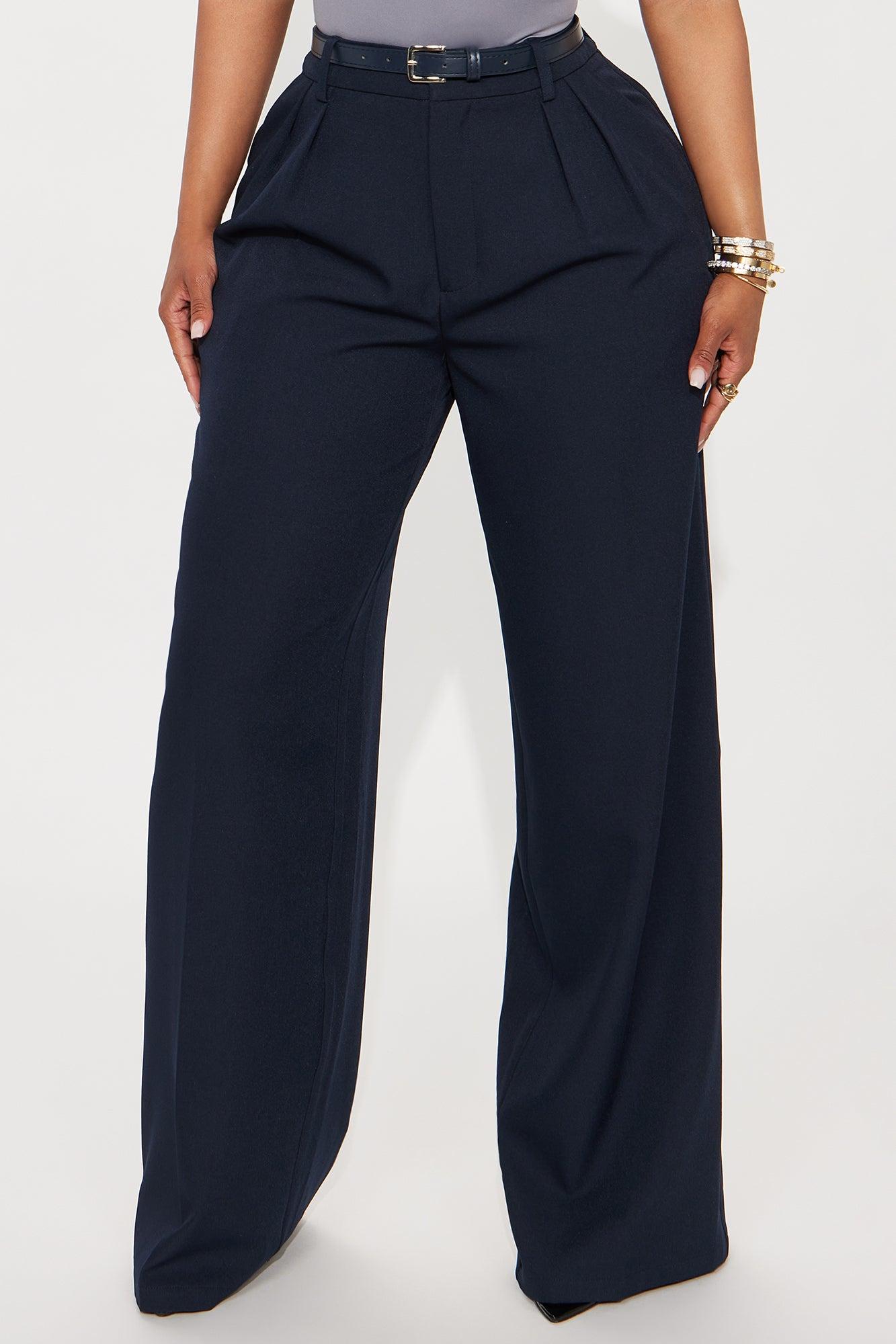 Claudia Belted Straight Leg Trouser Pant 33″ - Navy Female Product Image