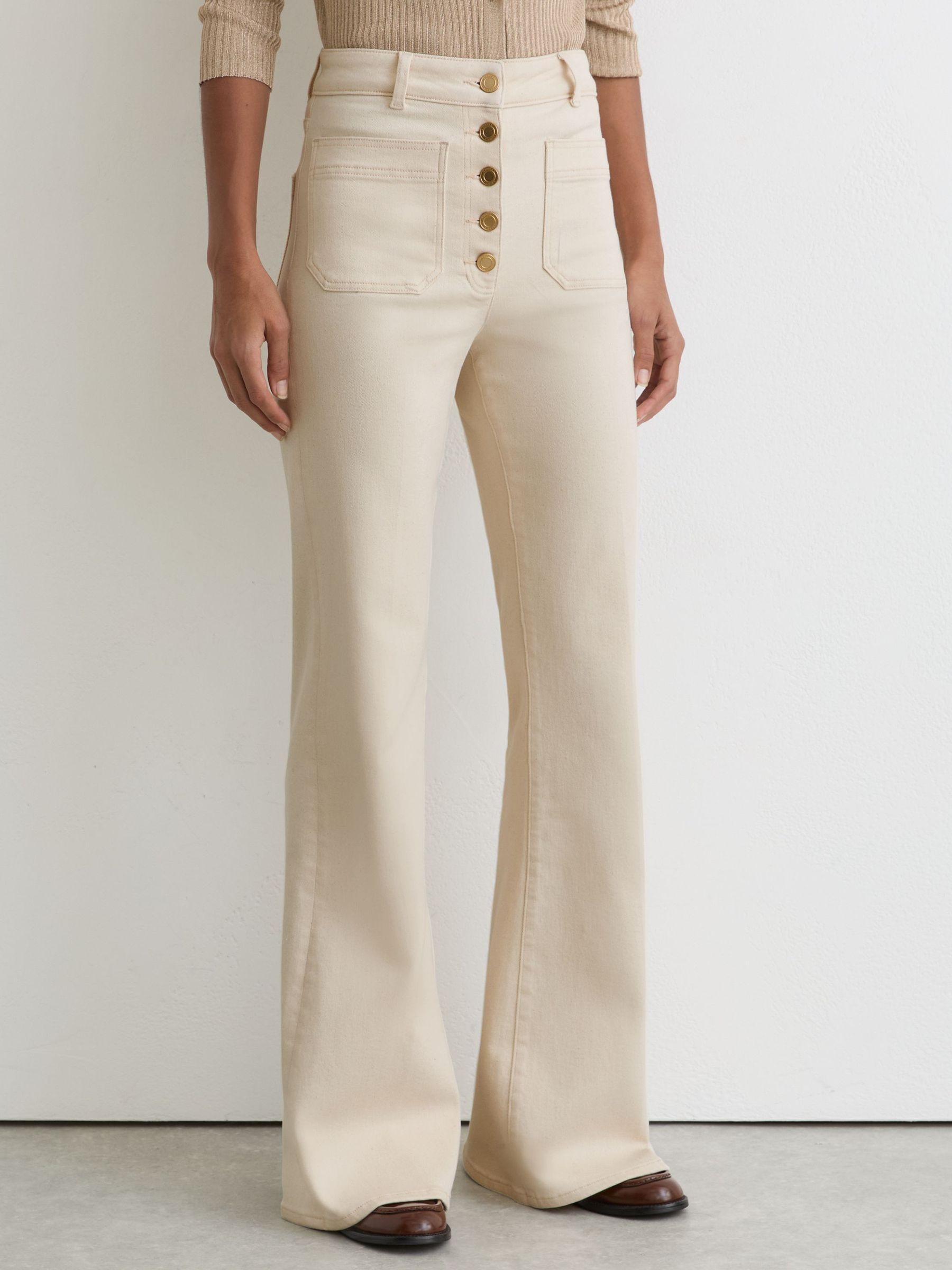 Twin-Pocket Button Flared Jeans in Light Brown Product Image