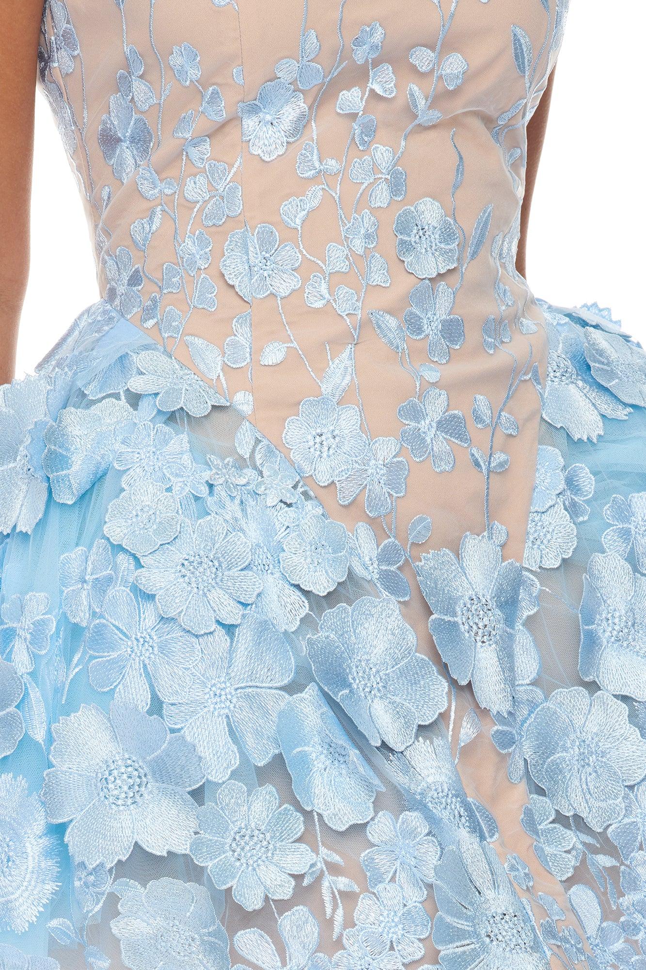 Garden Grace Floral Embroidered Mini Dress - Light Blue Female Product Image