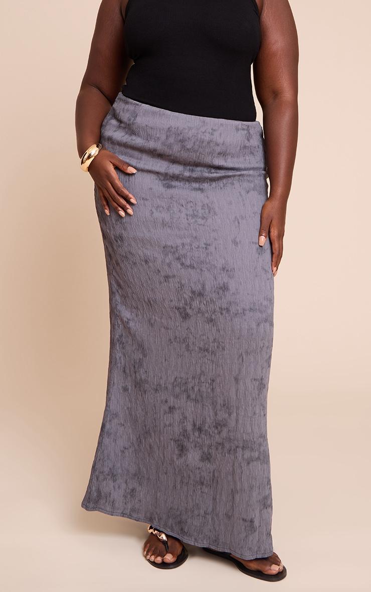 Plus Charcoal Textured Printed Maxi Skirt Product Image