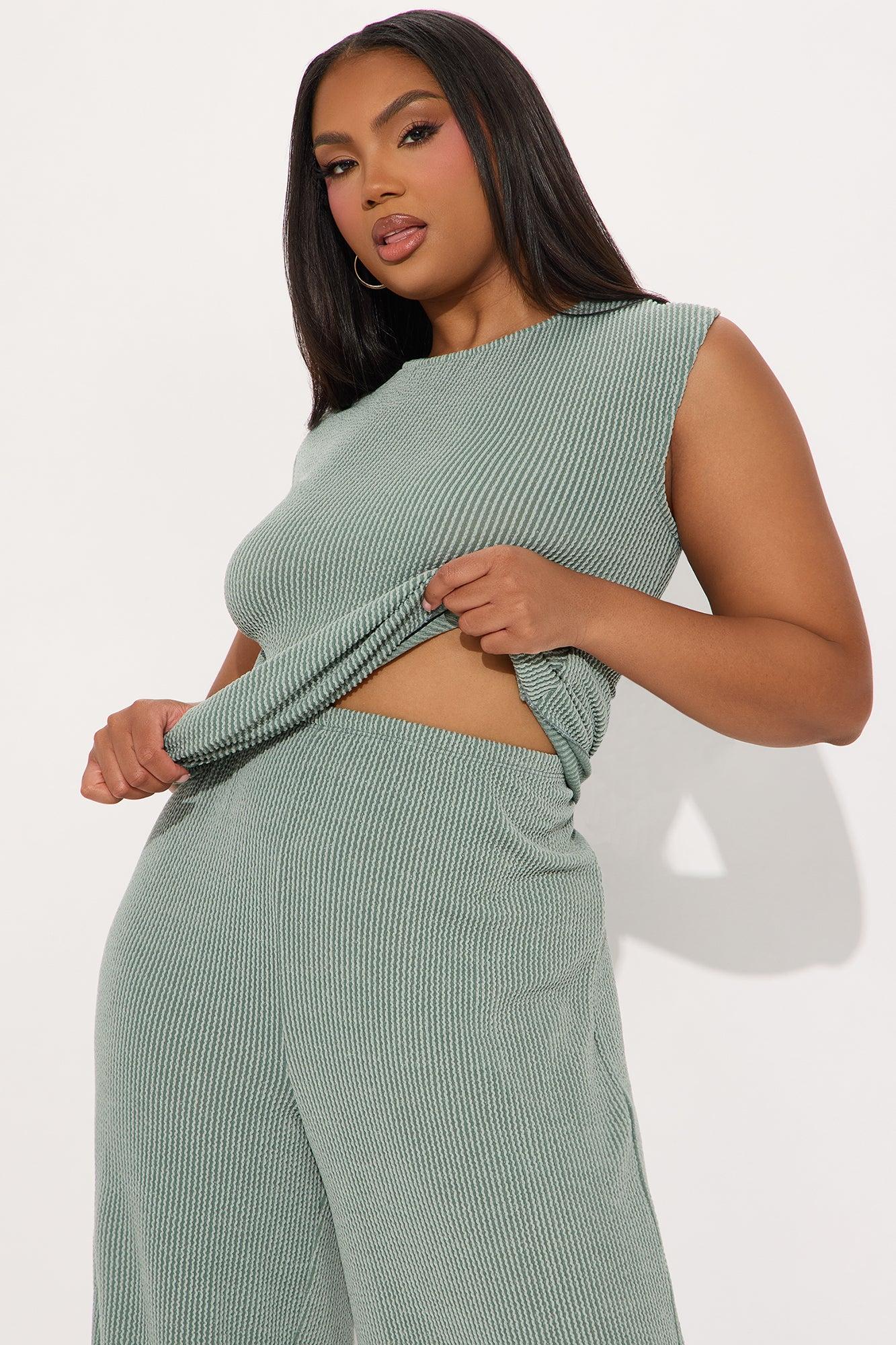 Amaya Ribbed Pant Set - Sage Product Image