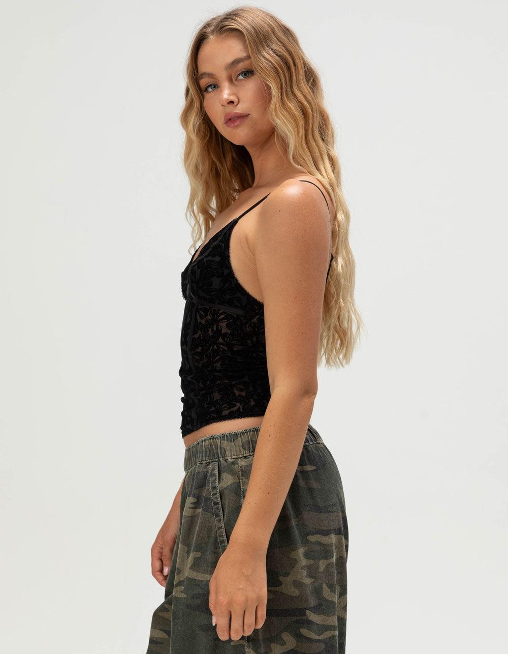 BDG Urban Outfitters Je T'aime Womens Flocked Semi-Sheer Cami - BLACK Product Image