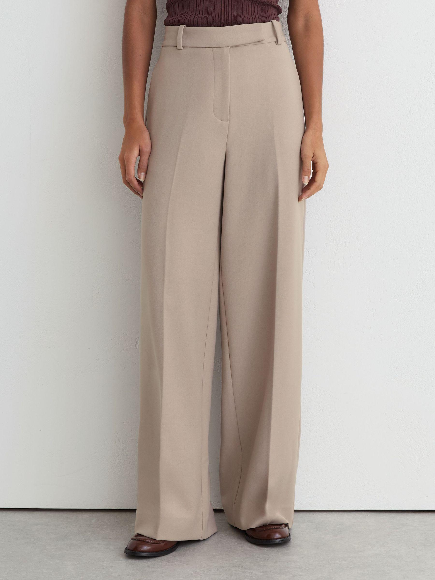 Petite Linen-Blend Textured Wide-Leg Trousers in Neutral Product Image