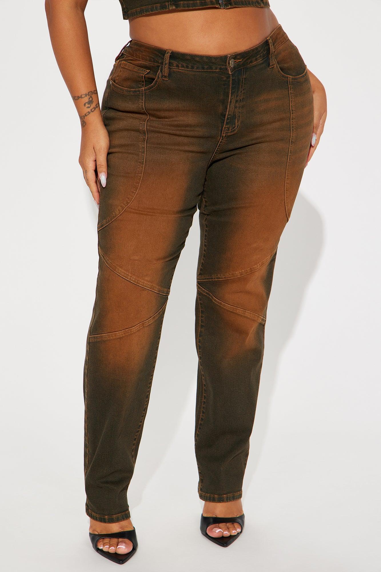 Passing Through Stretch Straight Leg Jeans - Brown Product Image
