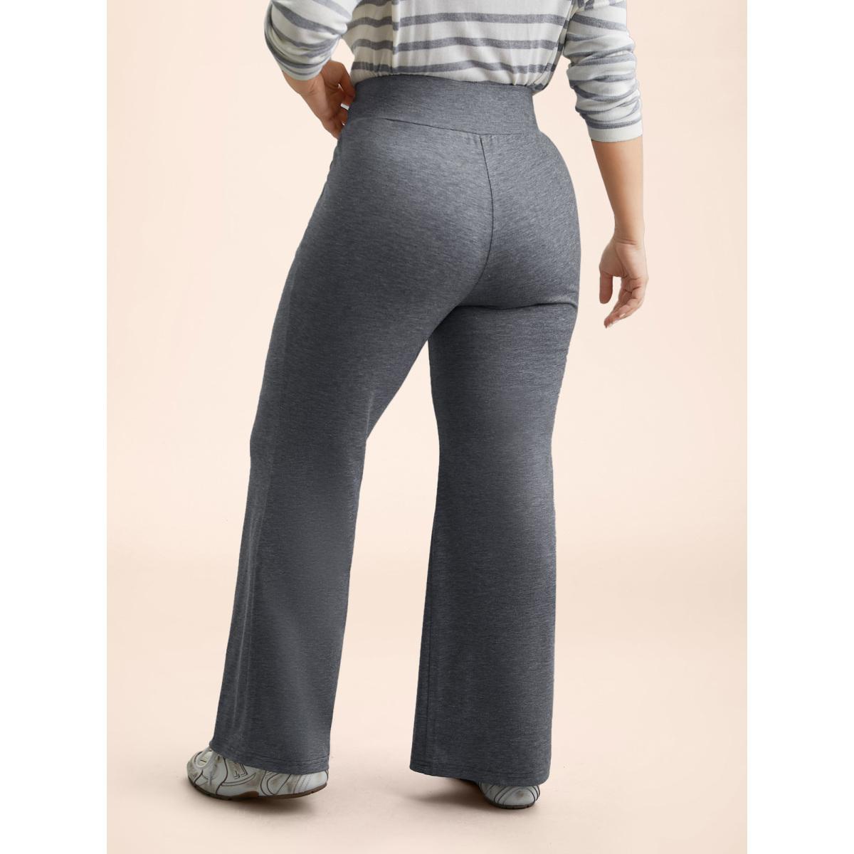 Plus Size Stretchy-Waist Heather Texture Flared Pants Women DarkGray Elegant Medium stretch Bootcut Mid Rise Everyday Leggings BloomChic 22-24/3X Product Image