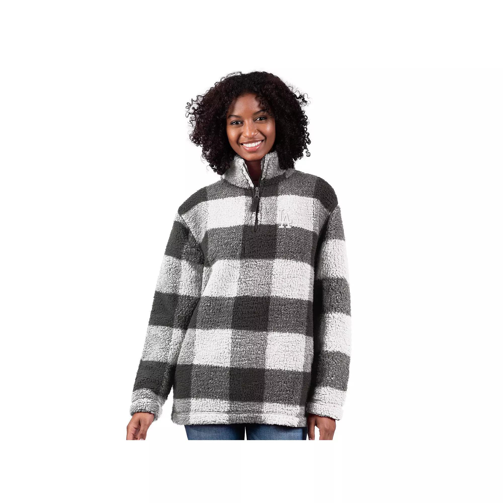 Women's G-III 4Her by Carl Banks  Gray Los Angeles Dodgers 24/7 Plaid Quarter-Zip Sherpa Jacket, Size: Medium, Grey Product Image