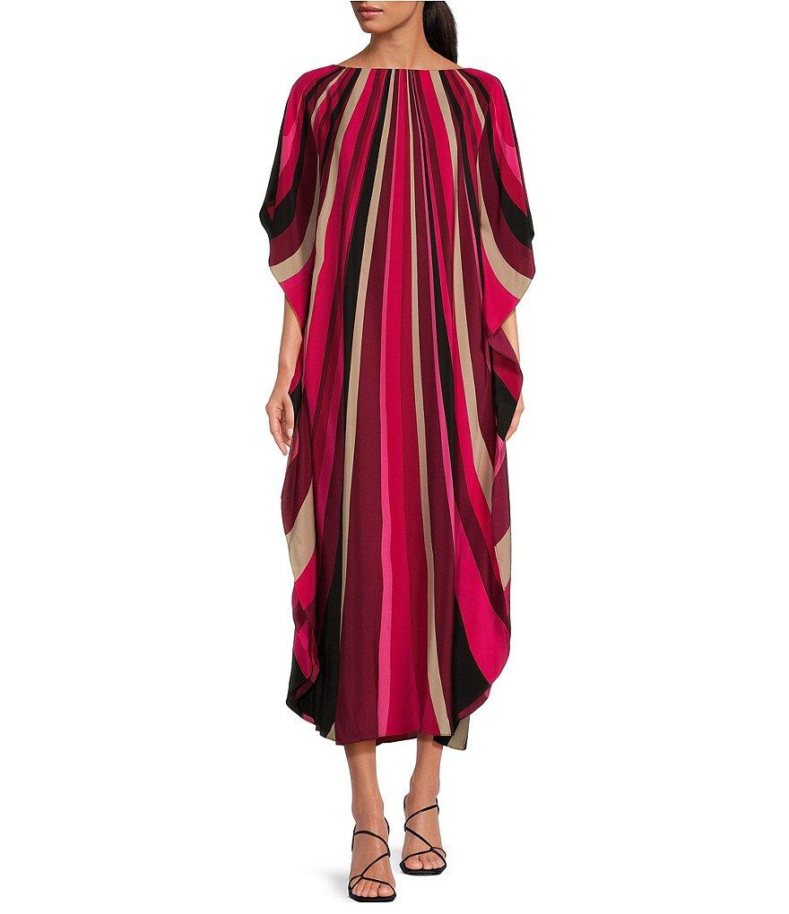 Trina Turk Jalani Printed Silk Boat Neck Dolman Sleeve Caftan Maxi Dress Product Image