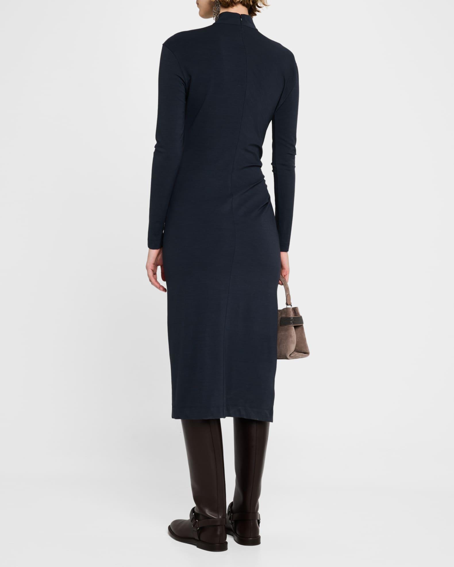 Synched-Waist Wool Jersey Long-Sleeve Midi Dress Product Image