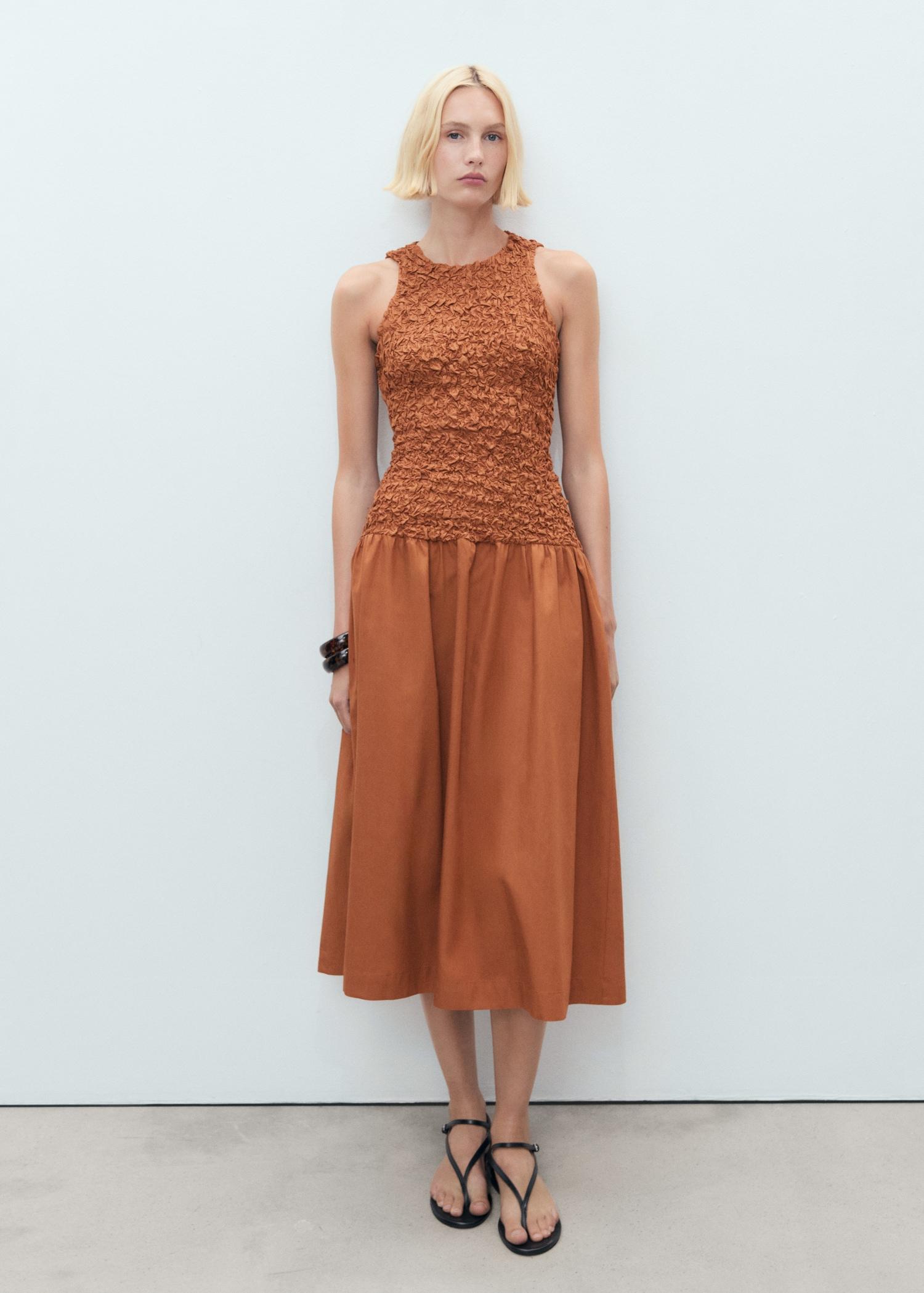 Combined open-back textured dress - Women | MANGO USA Product Image