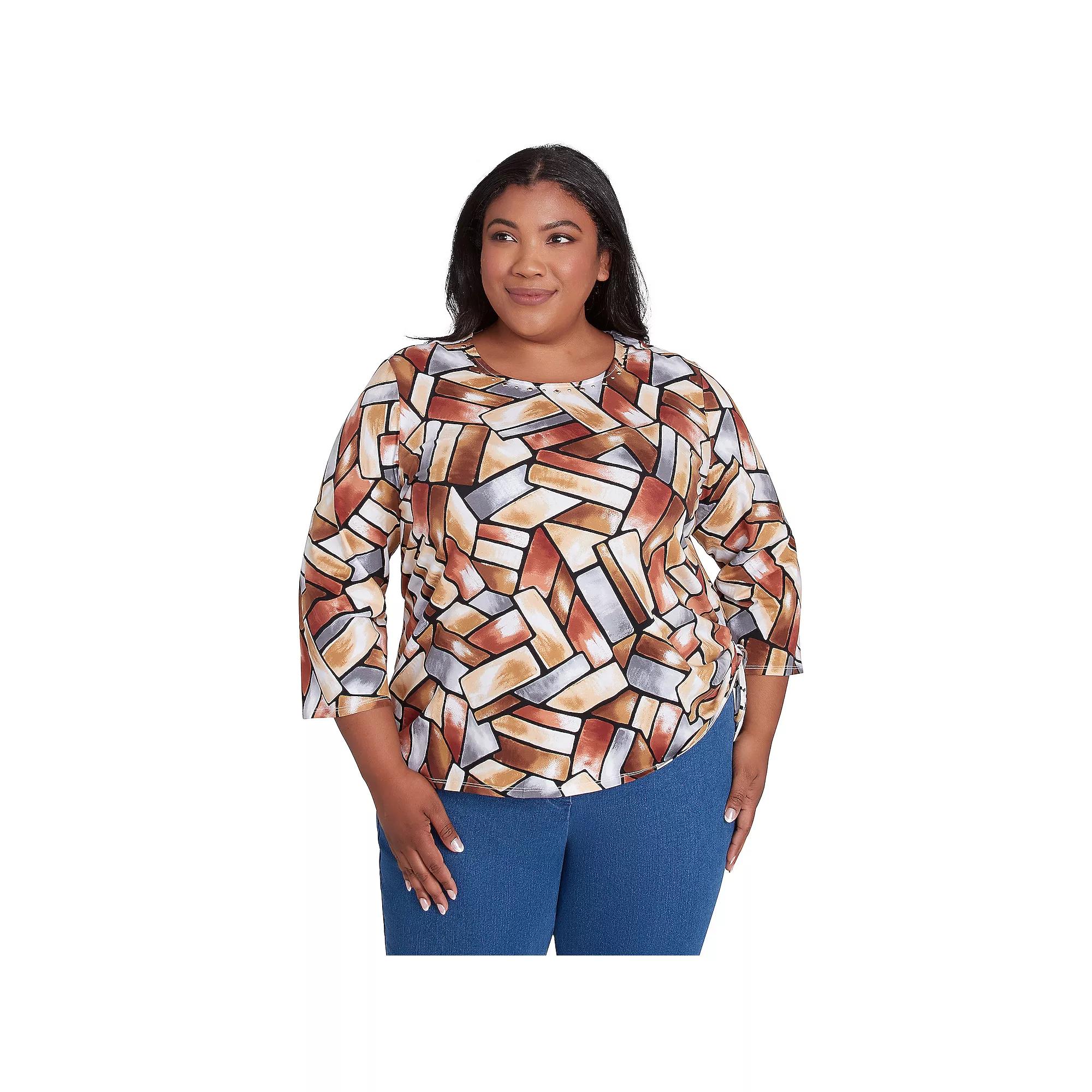 Plus Size Alfred Dunner Color Block Short Sleeve Tee, Women's, Size: 1XL, Multi Neutral Product Image