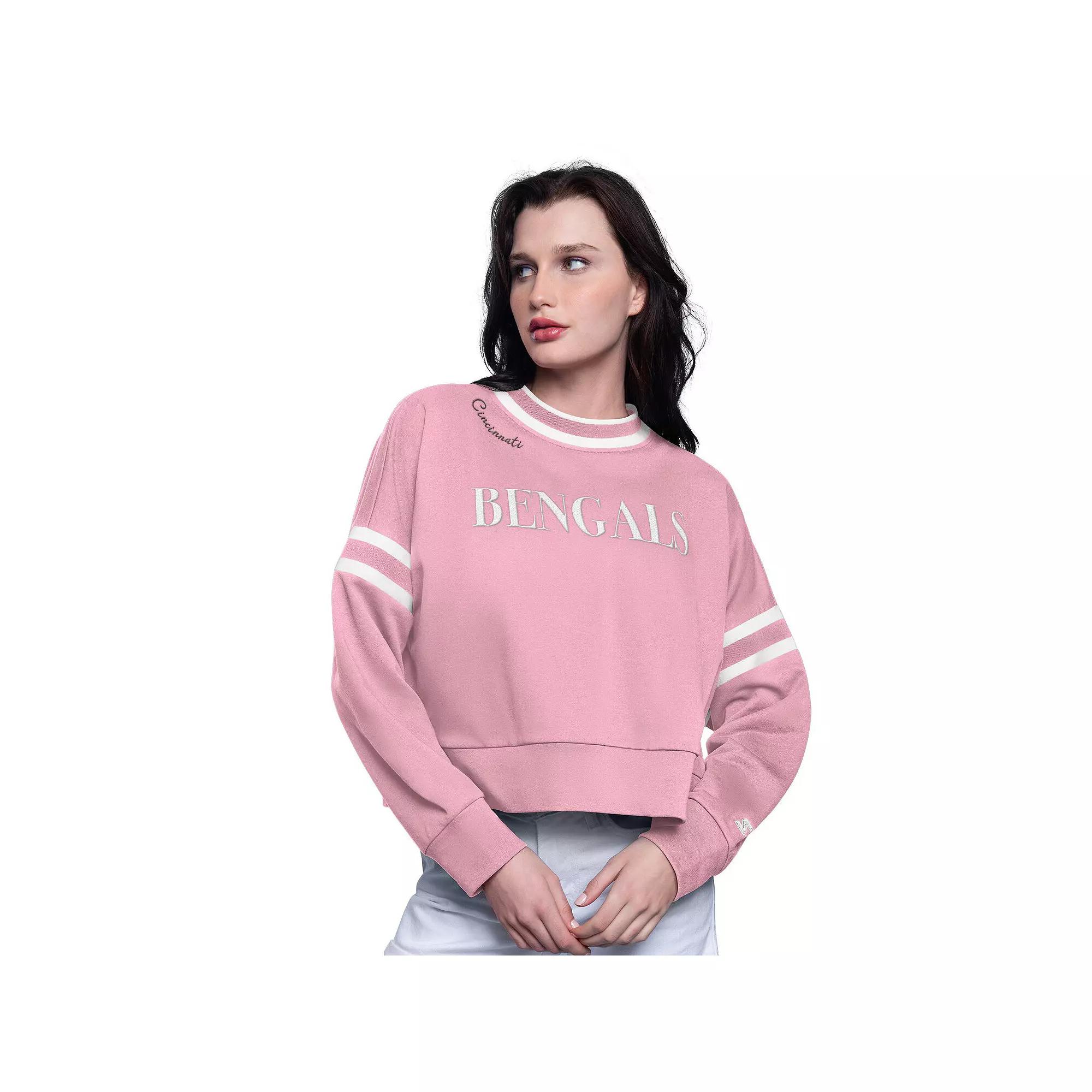 Women's Starter Pink Cincinnati Bengals Power Play Cropped Pullover Sweatshirt,  Product Image