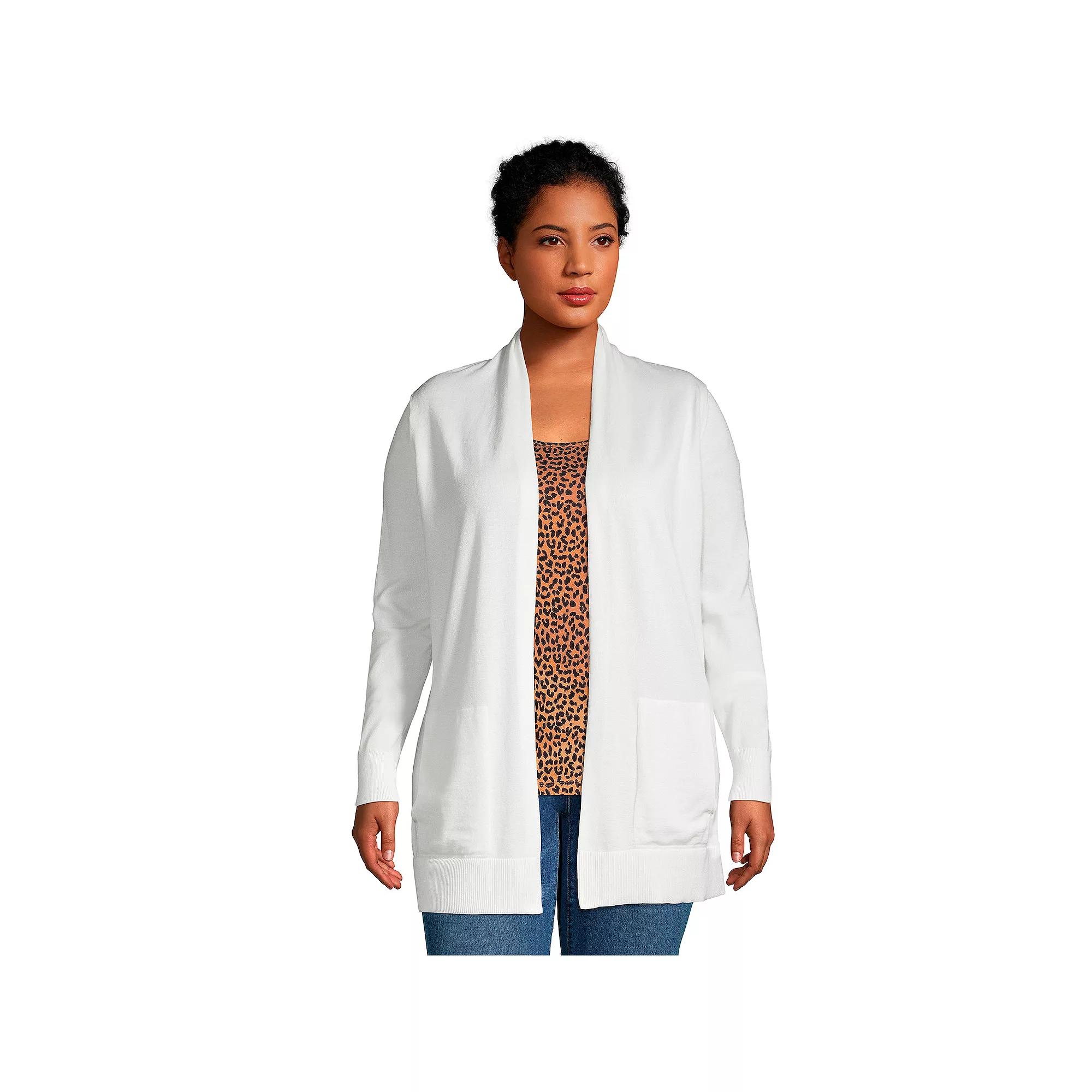 Plus Size Lands' End Draped Open-Front Long Cardigan Sweater, Women's, Size: 2XL, Radiant Blue Product Image