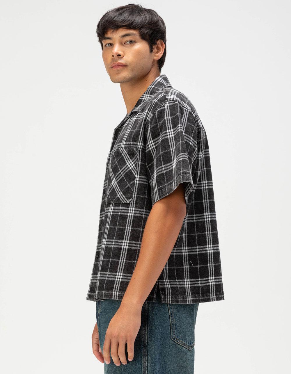 RSQ Mens Washed Plaid Button Up Shirt - BLACK Product Image