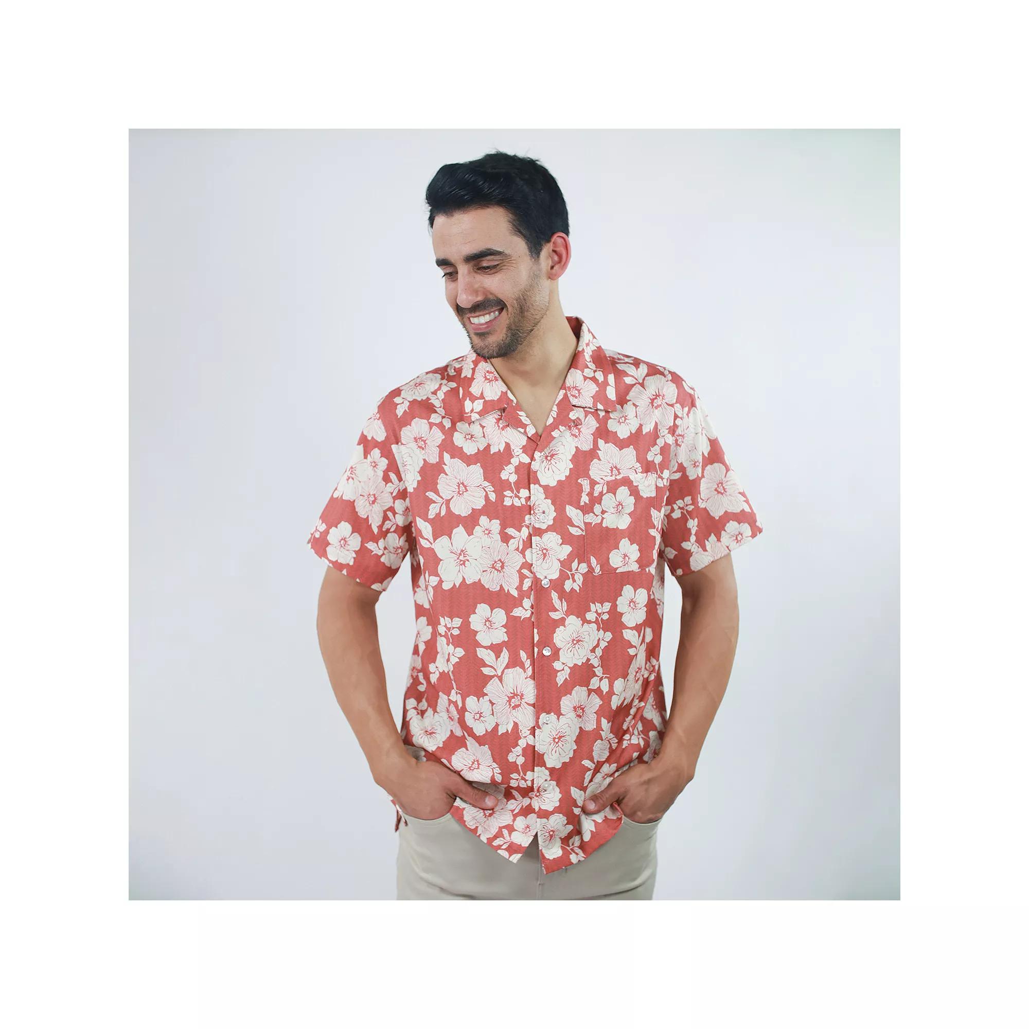 Men's JACHS NY Short Sleeve Linen Camp Shirt, Size: Large, Red Floral Product Image