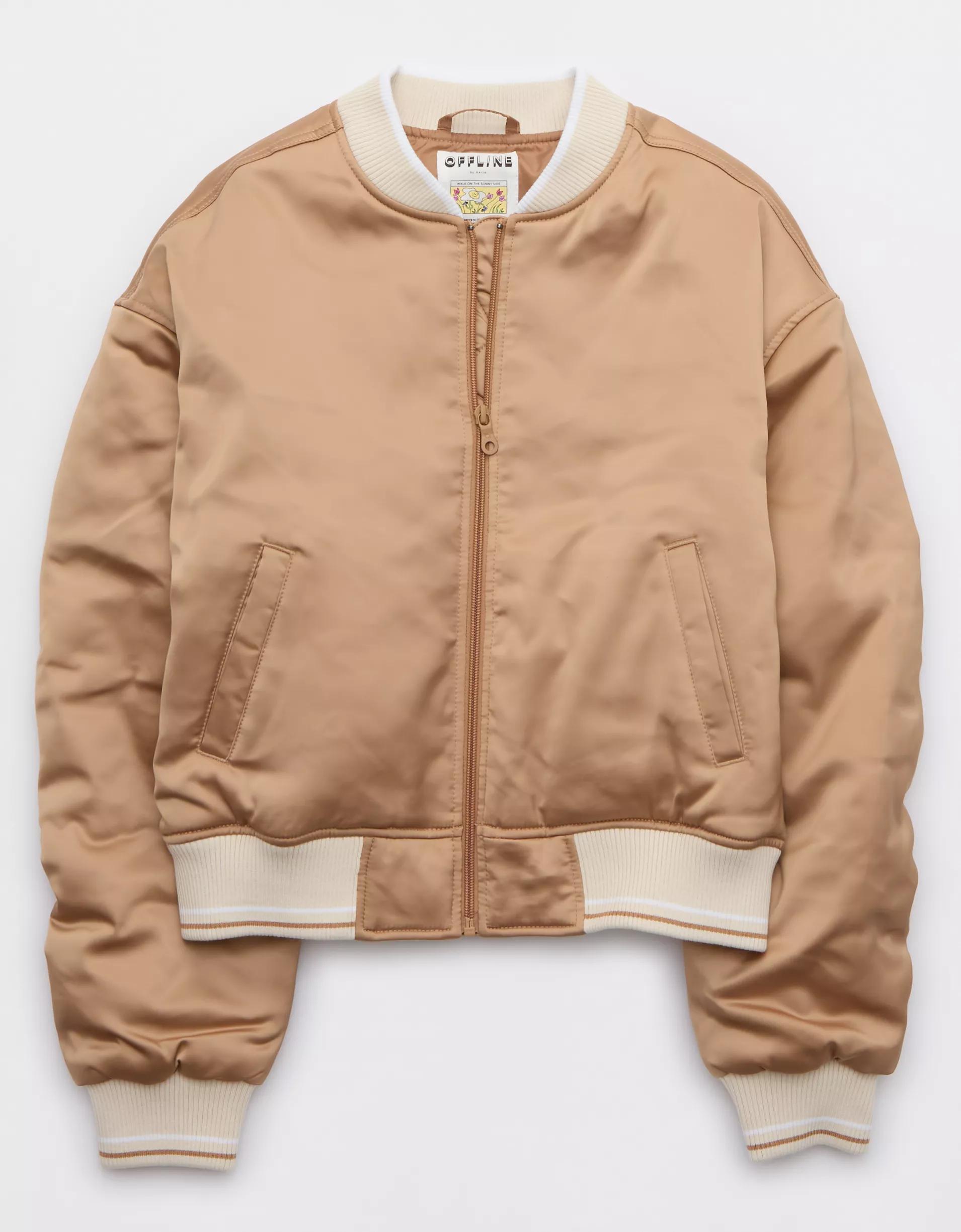 OFFLINE By Aerie Cropped Satin Bomber Jacket Product Image