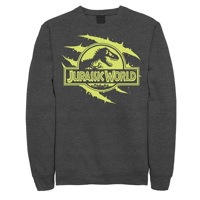 Men's Jurassic World Neon Slash T-Rex Fossil Logo Graphic Fleece Pullover, Size: XXL, Grey Heather Product Image