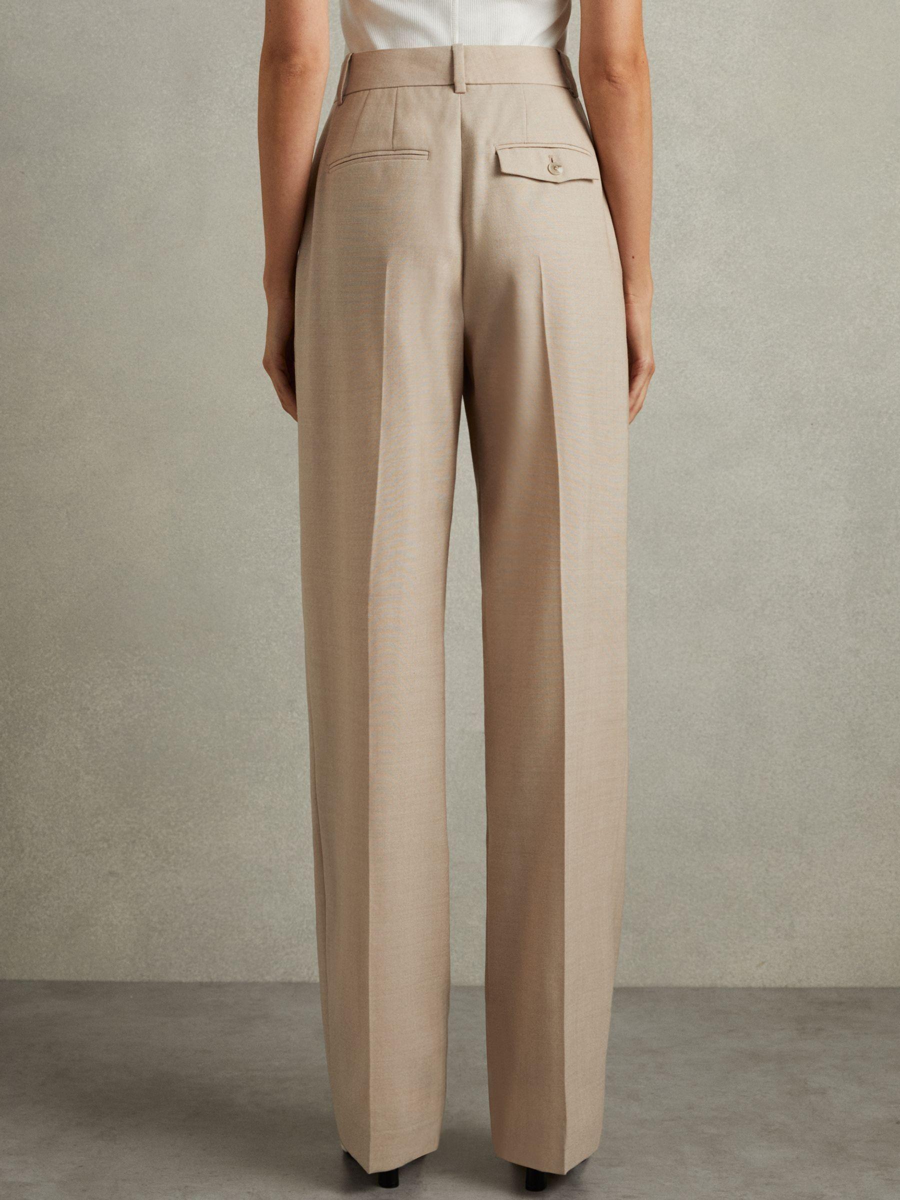 Wool Pleat Front Wide Leg Suit Trousers in Neutral Product Image
