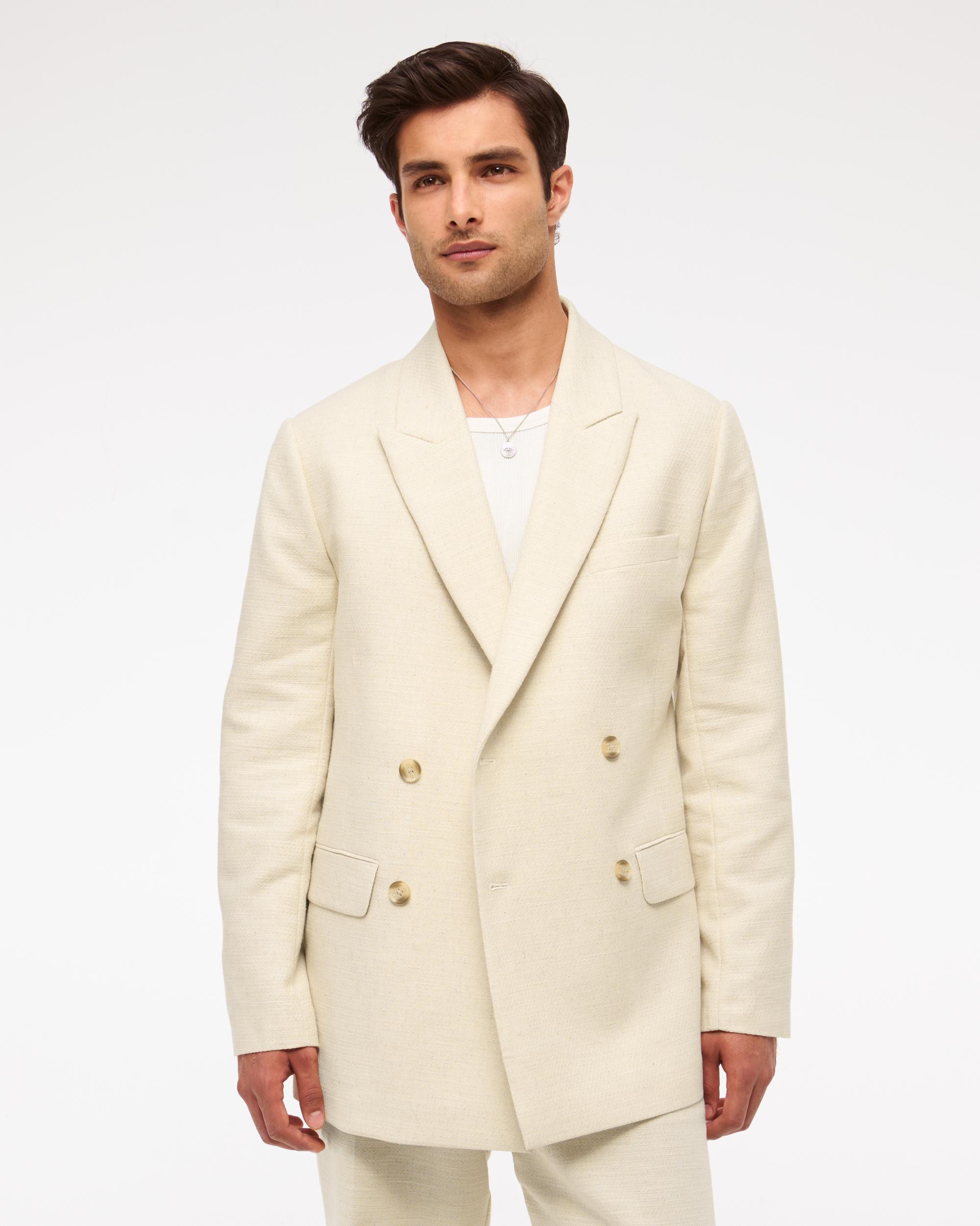 The A&F Collins Double-Breasted Cotton-Texture Blazer Product Image