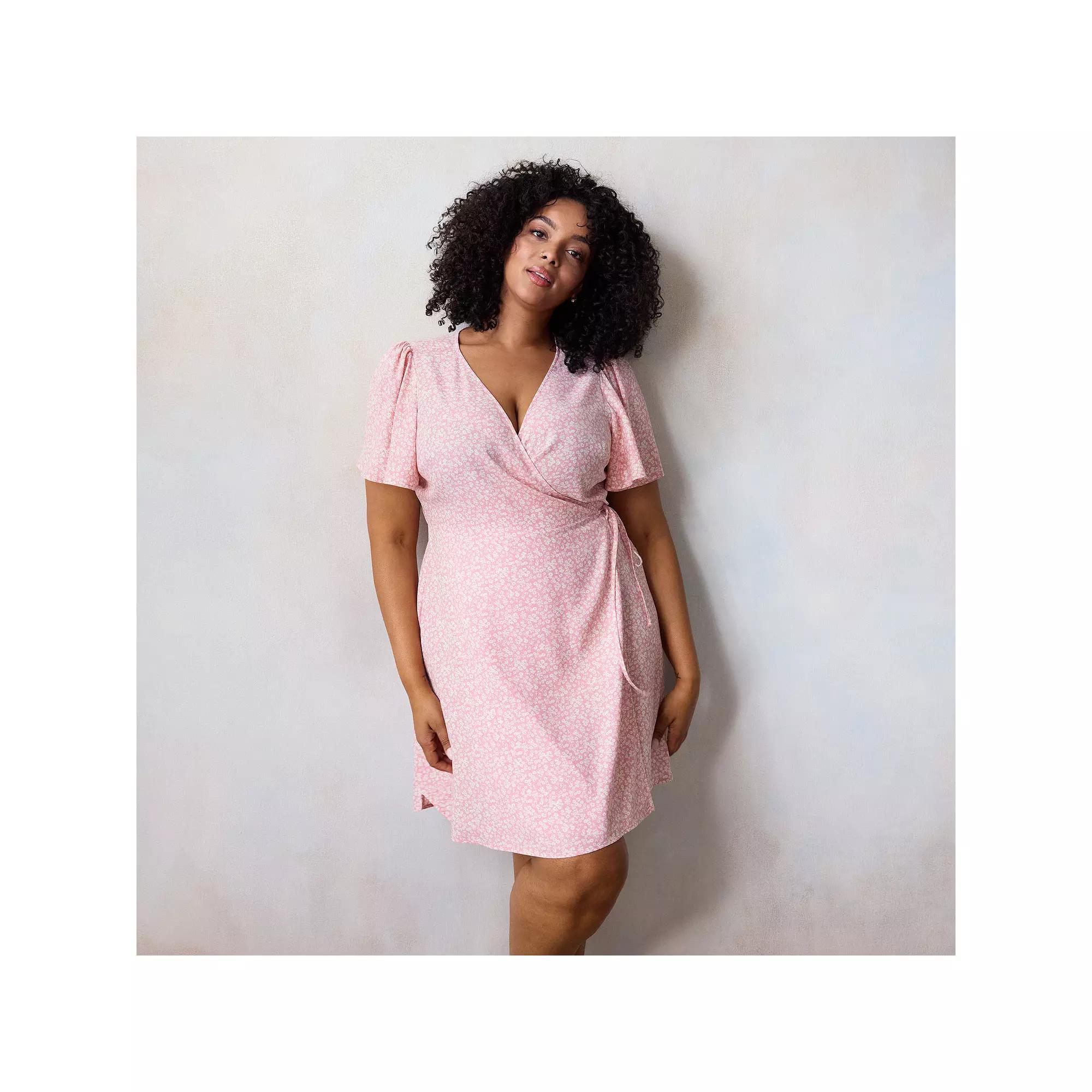 Plus Size LC Lauren Conrad Modern Wrap Mini Dress, Women's, Size: 1XL, Pink Kendra Ditzy Product Image