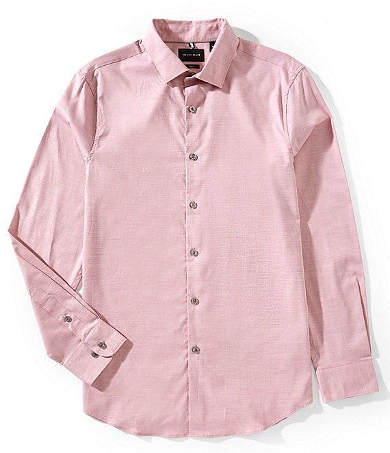 Perry Ellis Big & Tall Slim Fit Stretch End-On-End Long Sleeve Woven Shirt Product Image