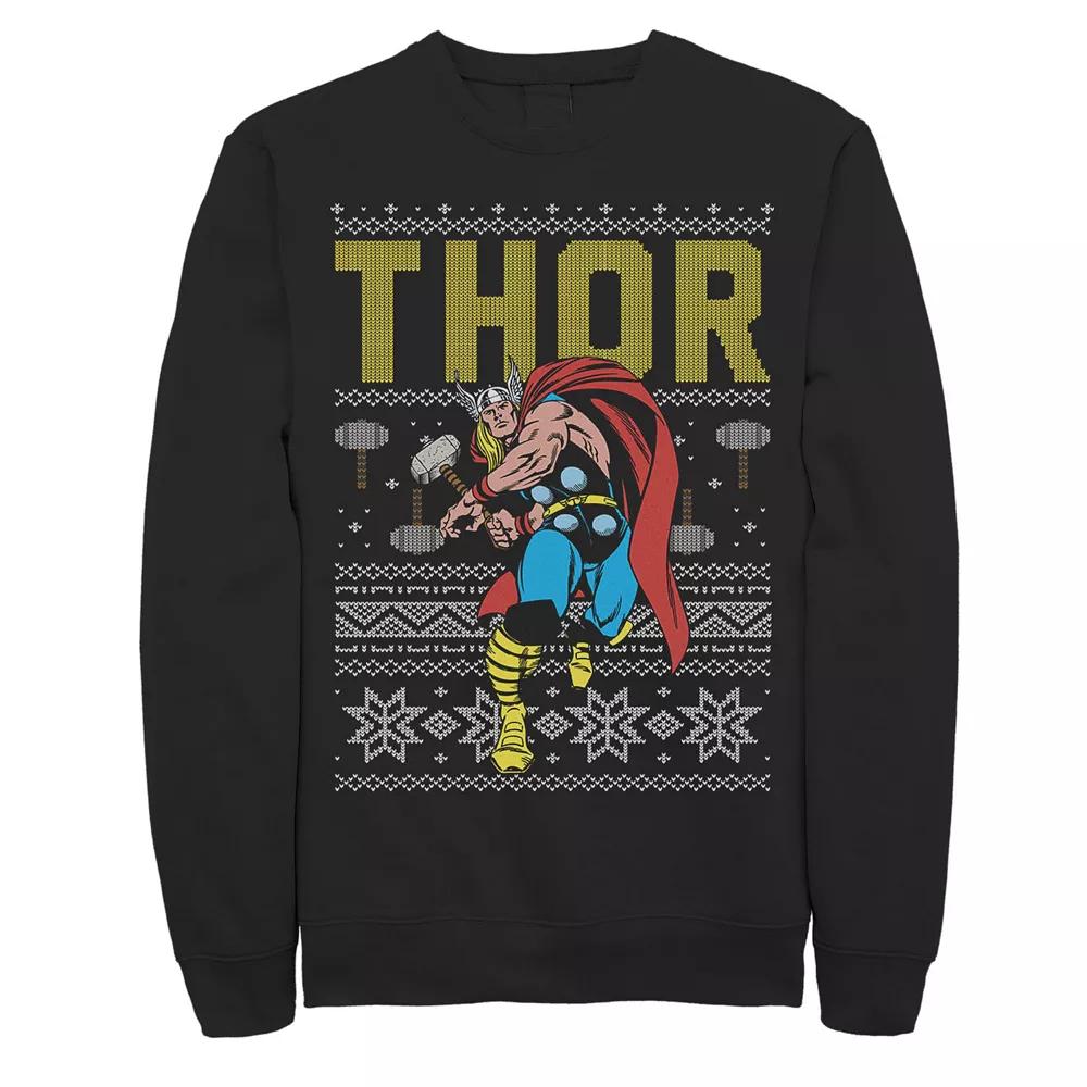 Men's Marvel Thor Ugly Christmas Sweater Fleece, Size: Large, Black Product Image