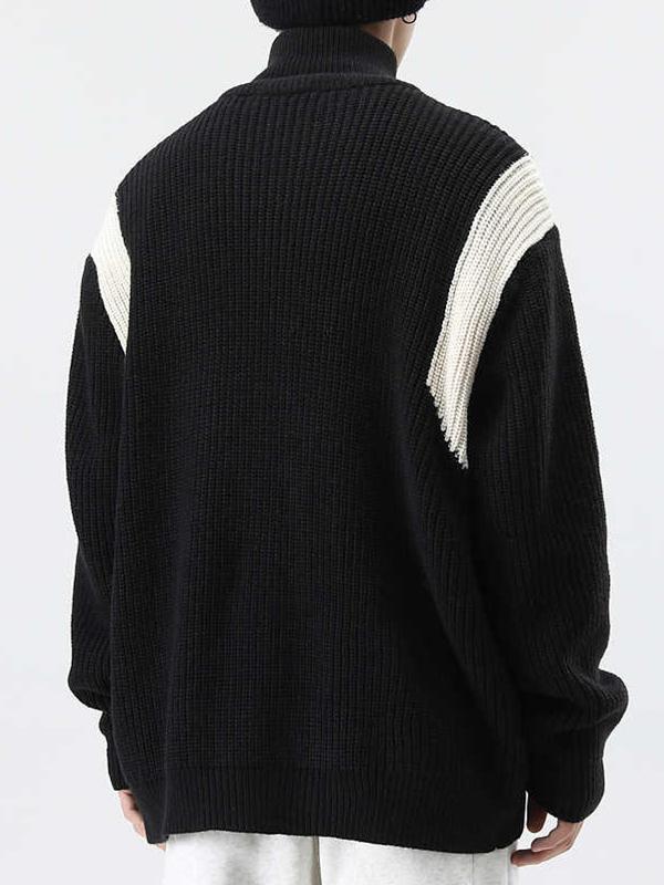 Men's Contrast Color Patchwork Zip Up Sweater Product Image