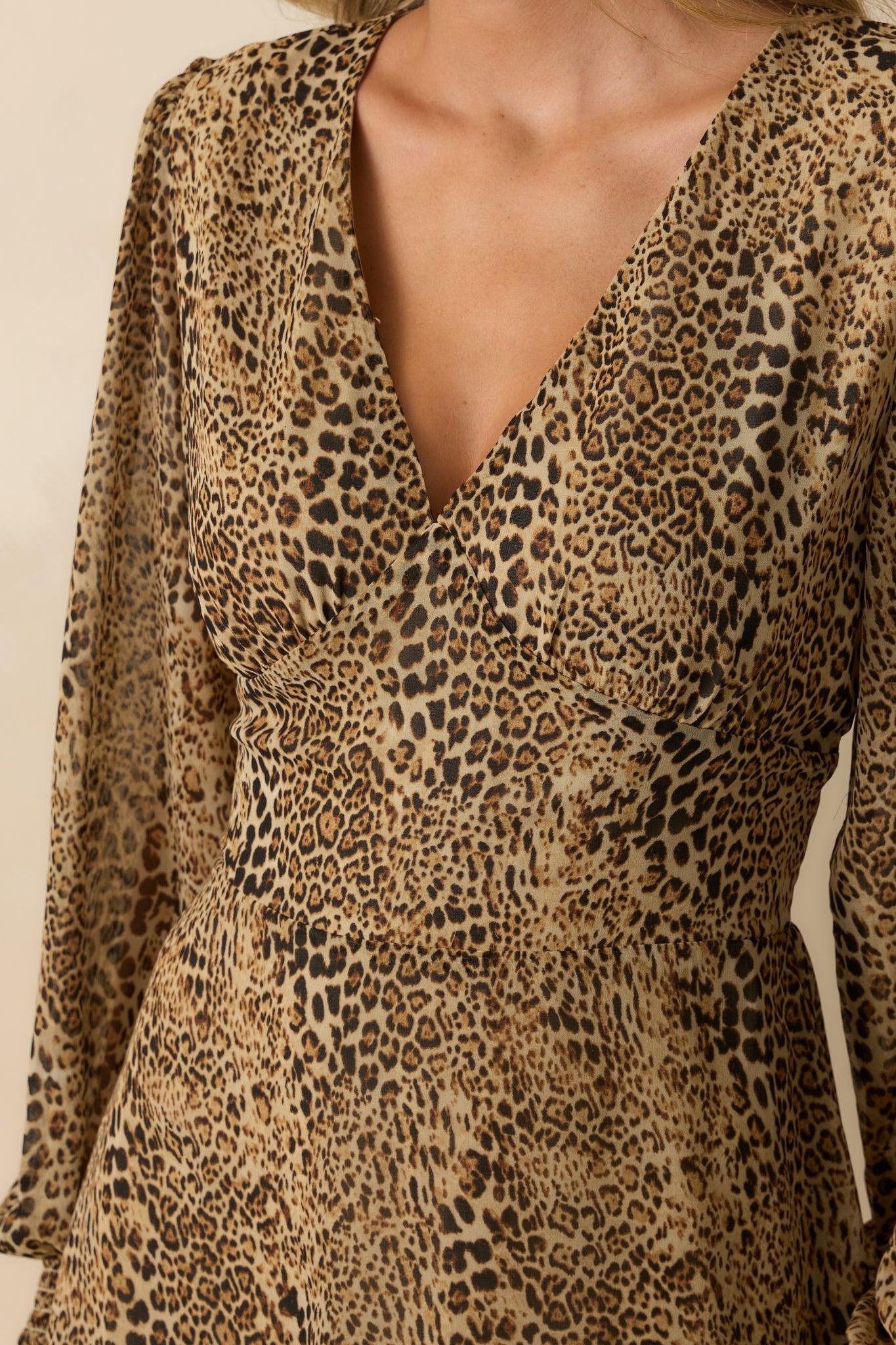 Hold On To This Tan Leopard Print Chiffon Mini Dress L / Leopard Product Image