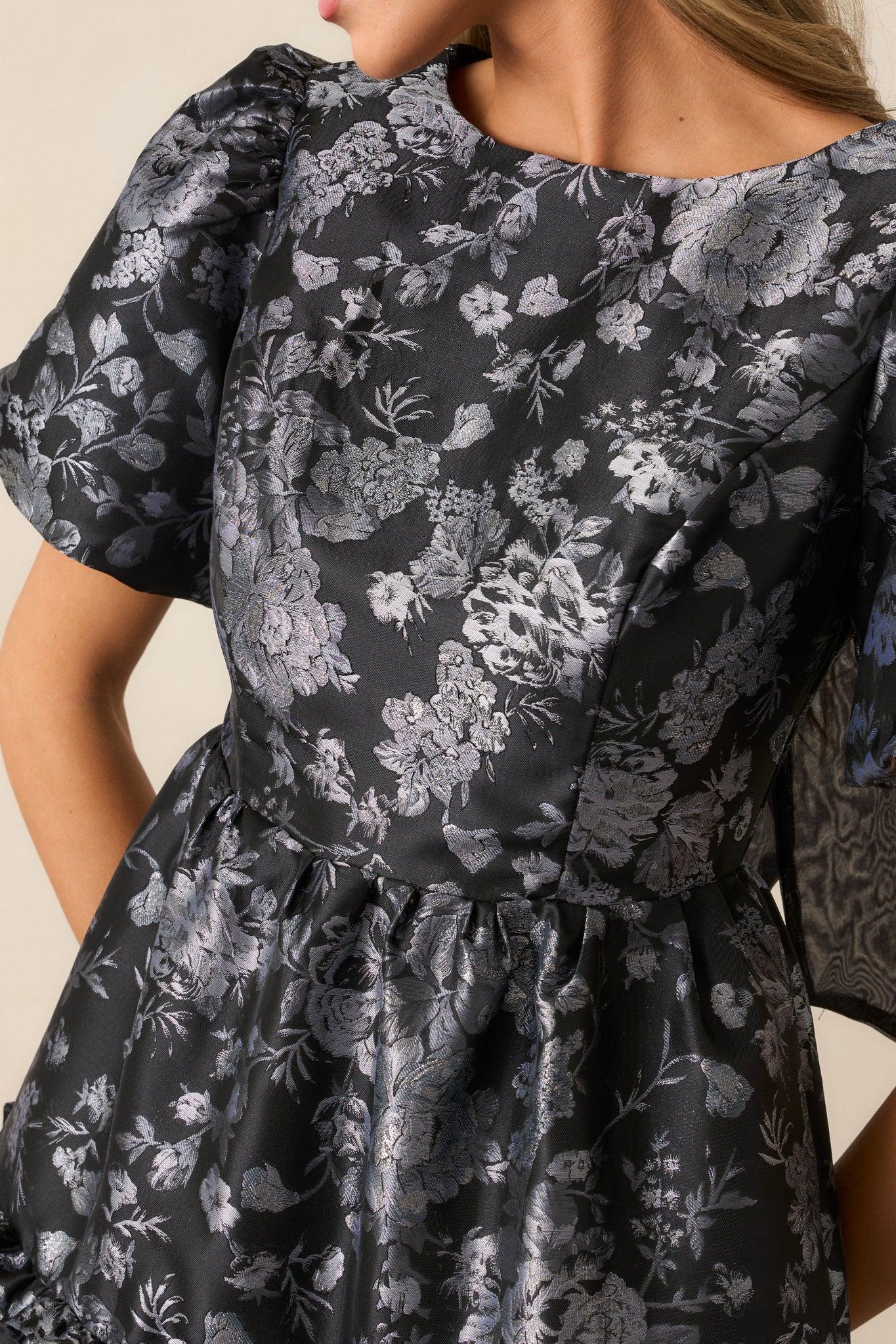 Follow My Lead Black Floral Jacquard Midi Dress Product Image
