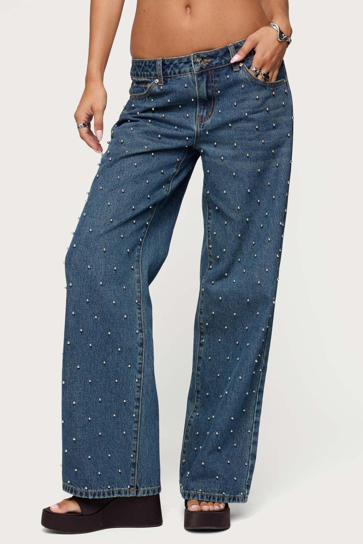 Esmay Studded Low Rise Baggy Jeans Product Image