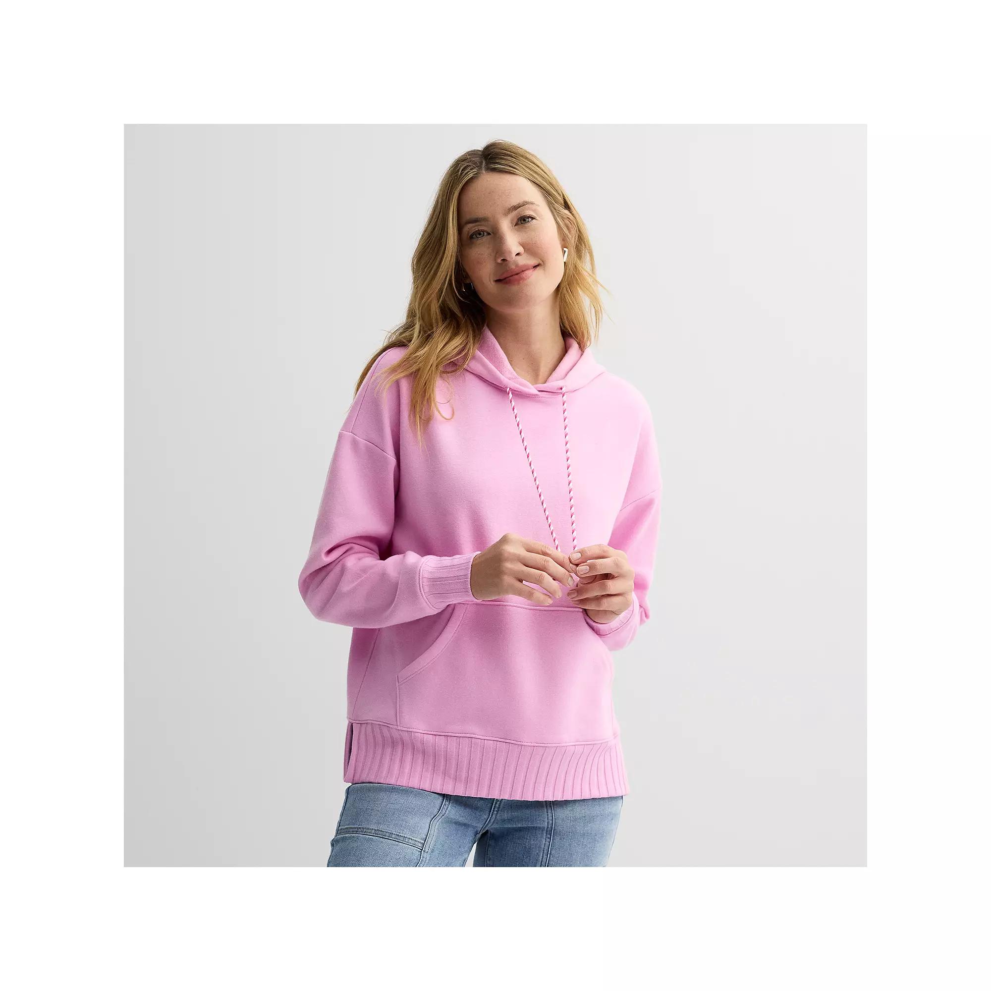 Women's Sonoma Goods For Life® Mixed Rib Fleece Hoodie, Size: XL, Pleasant Pink Product Image