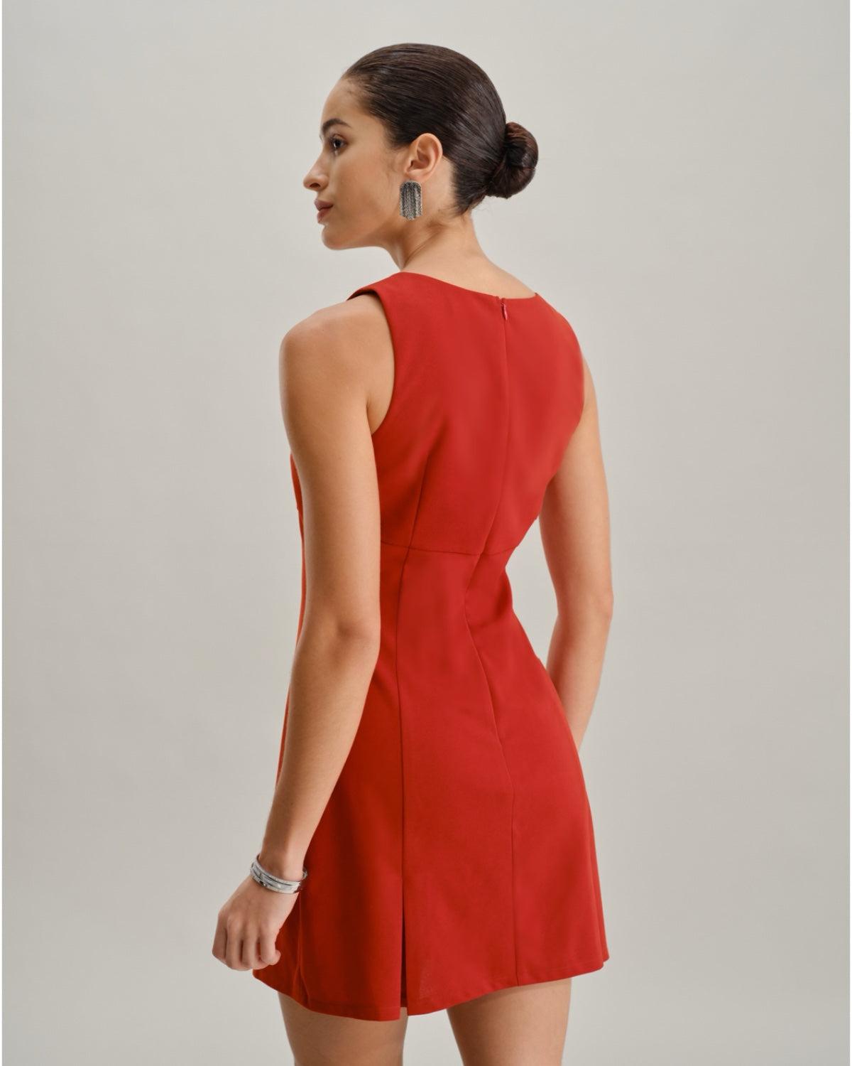 Red Square Neck A-Line Mini Dress Product Image