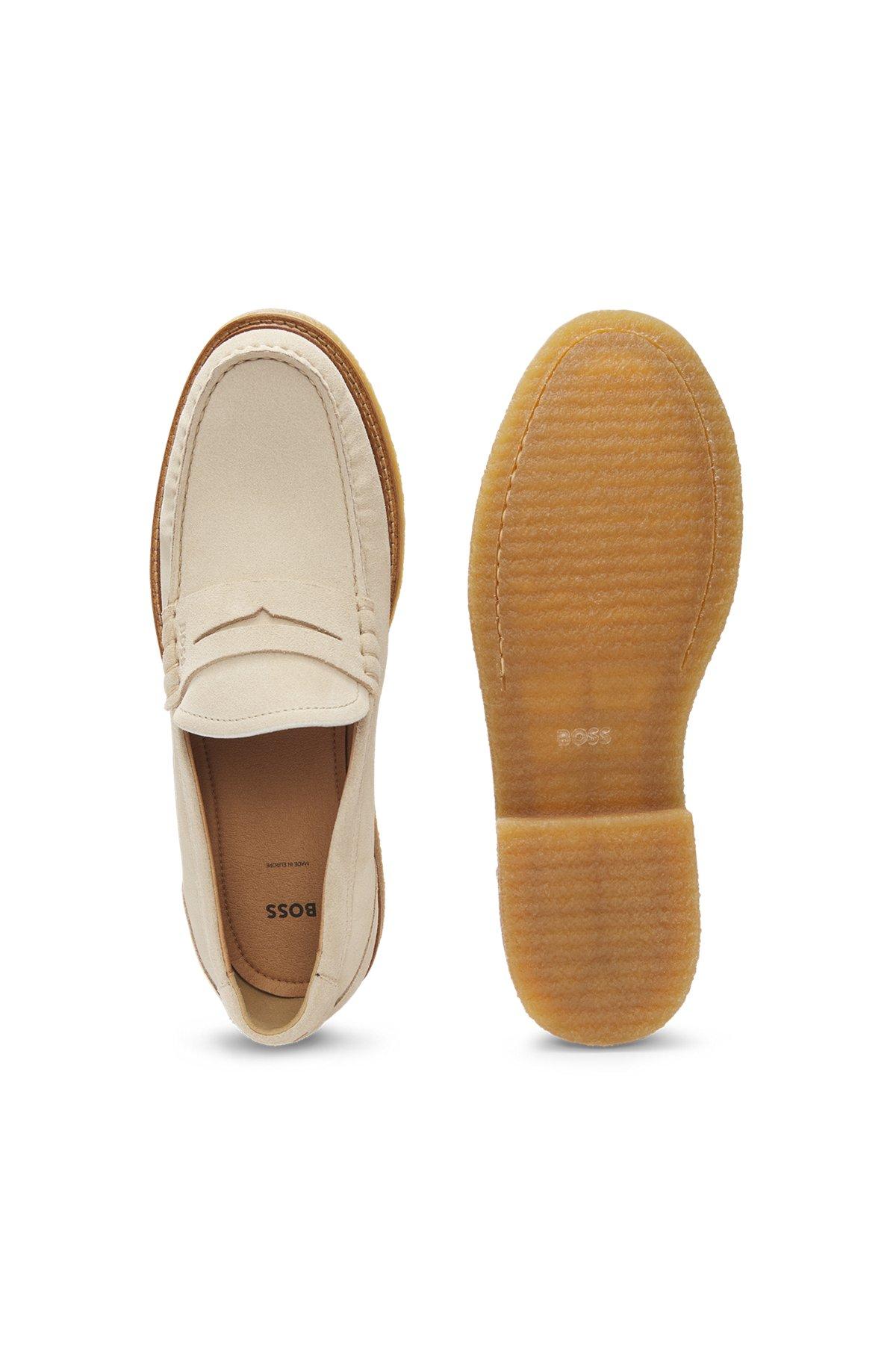 BOSS - Suede moccasins with crepe outsole - White Product Image