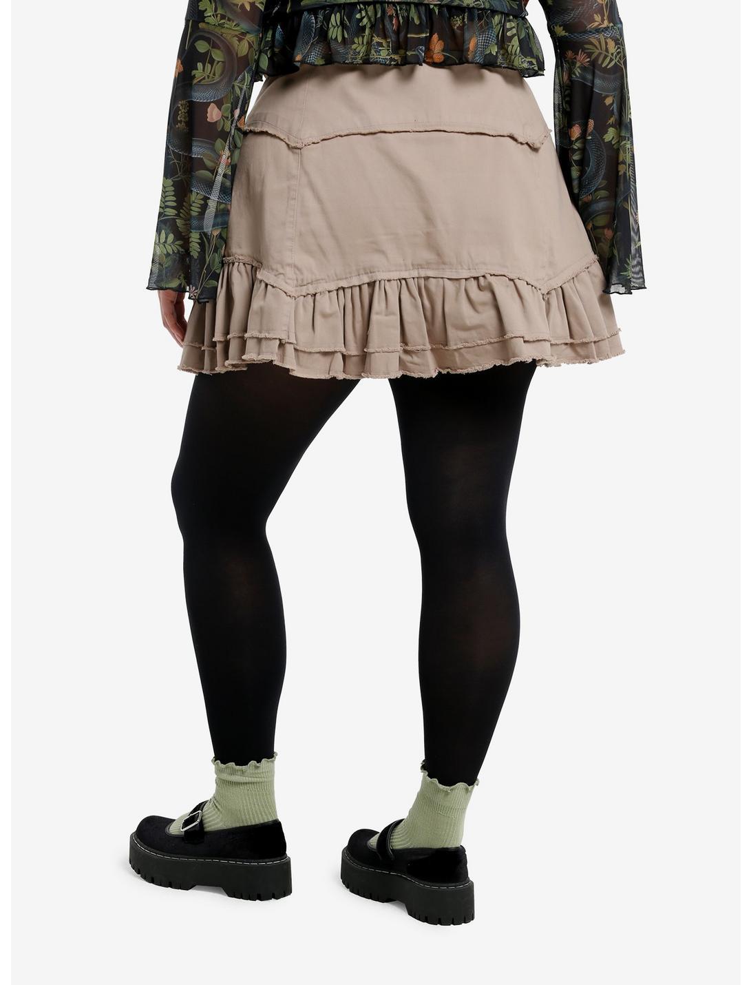 Thorn & Fable Tan Frayed Button-Up Mini Skirt Plus Size Product Image
