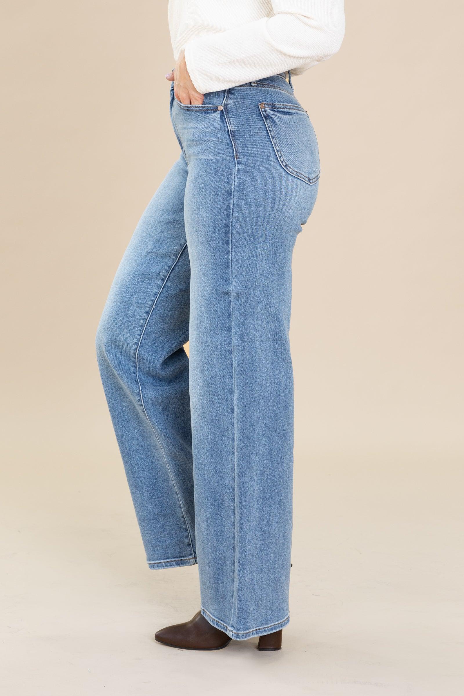 Judy Blue Retro Vintage Wash Wide Leg Jeans Product Image