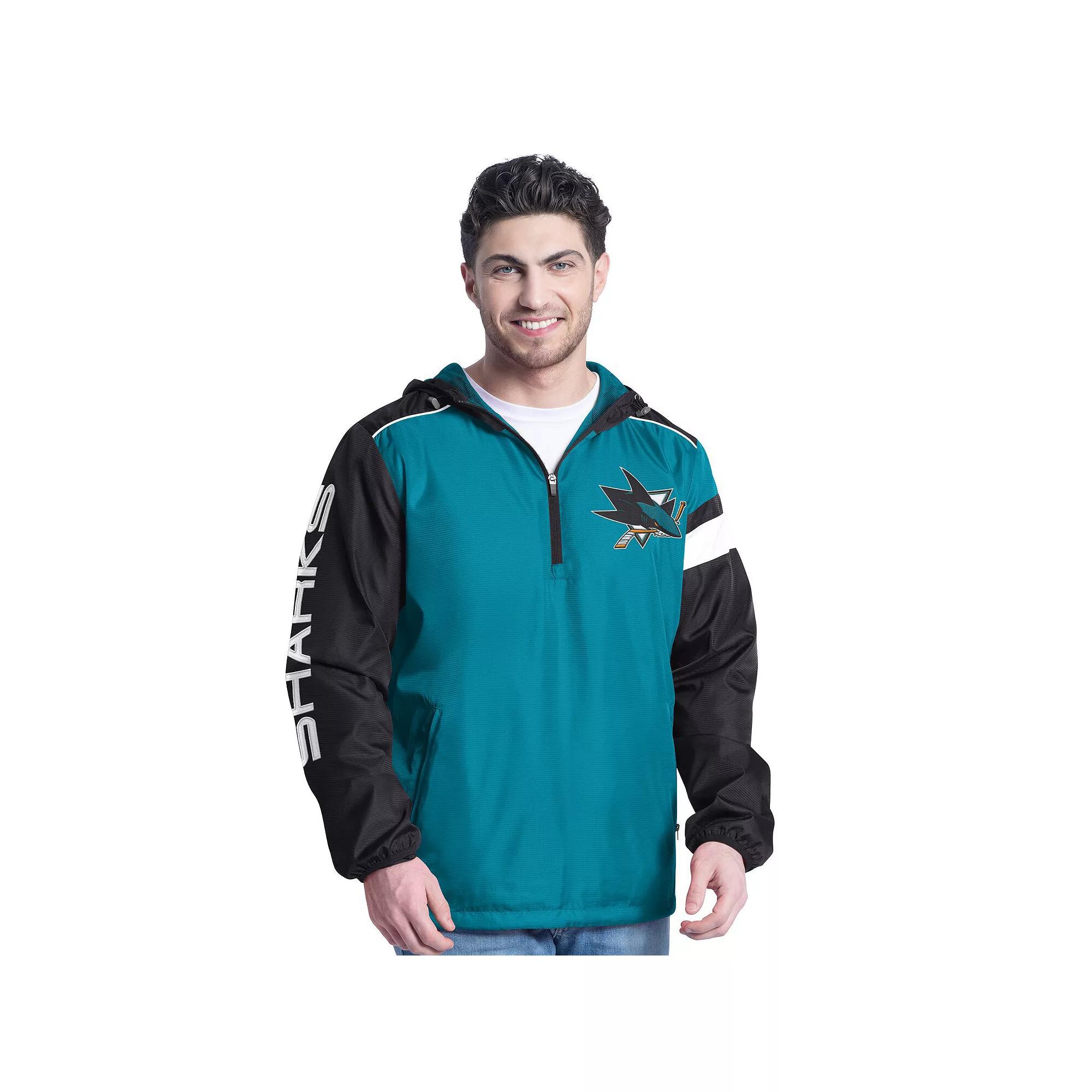 Men's G-III Sports by Carl Banks Teal/Black San Jose Sharks Lateral Half-Zip Hoodie Jacket, Size: Large, Sks Blue Product Image
