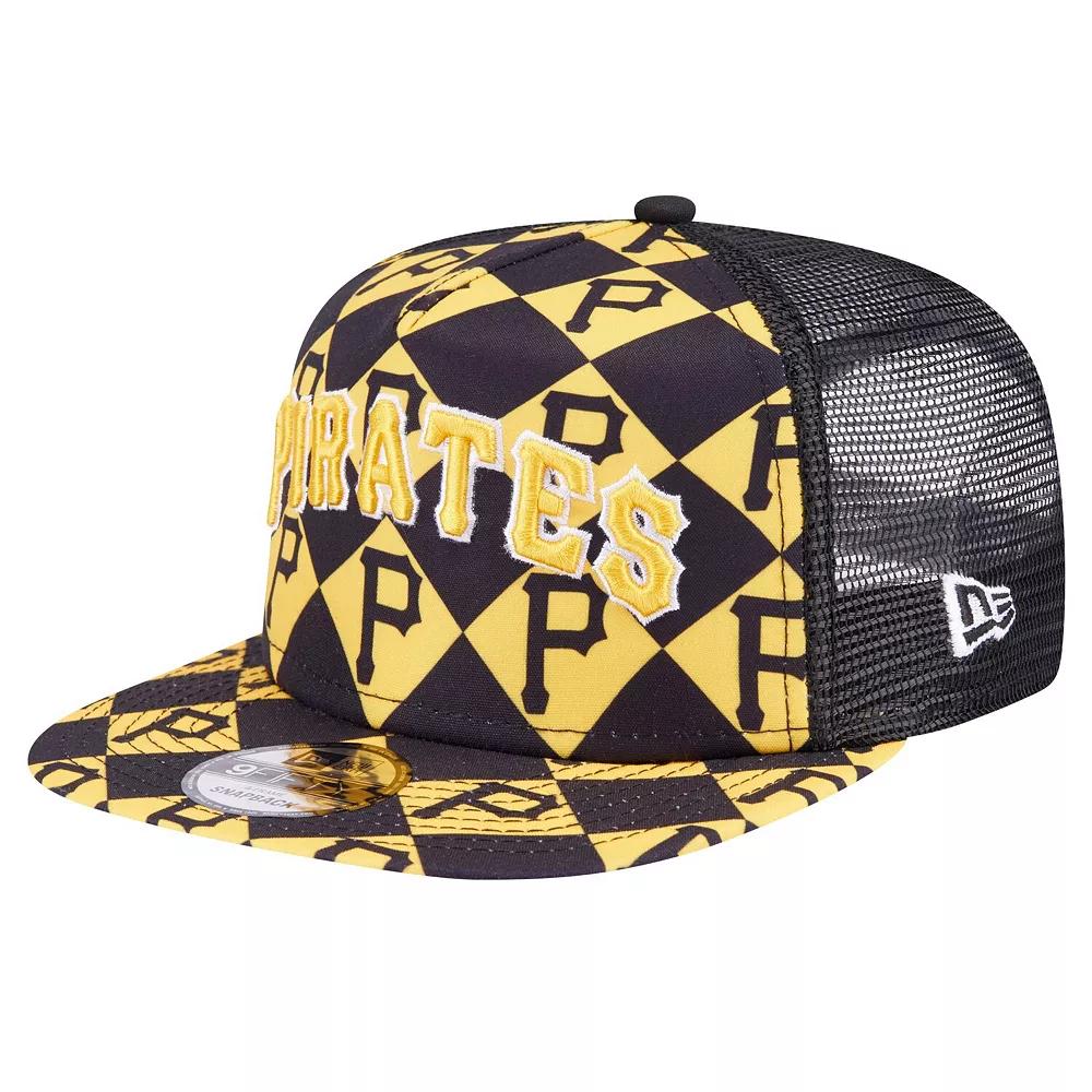 Men's New Era Black Pittsburgh Pirates Seeing Diamonds A-Frame Trucker 9FIFTY Snapback Hat Product Image