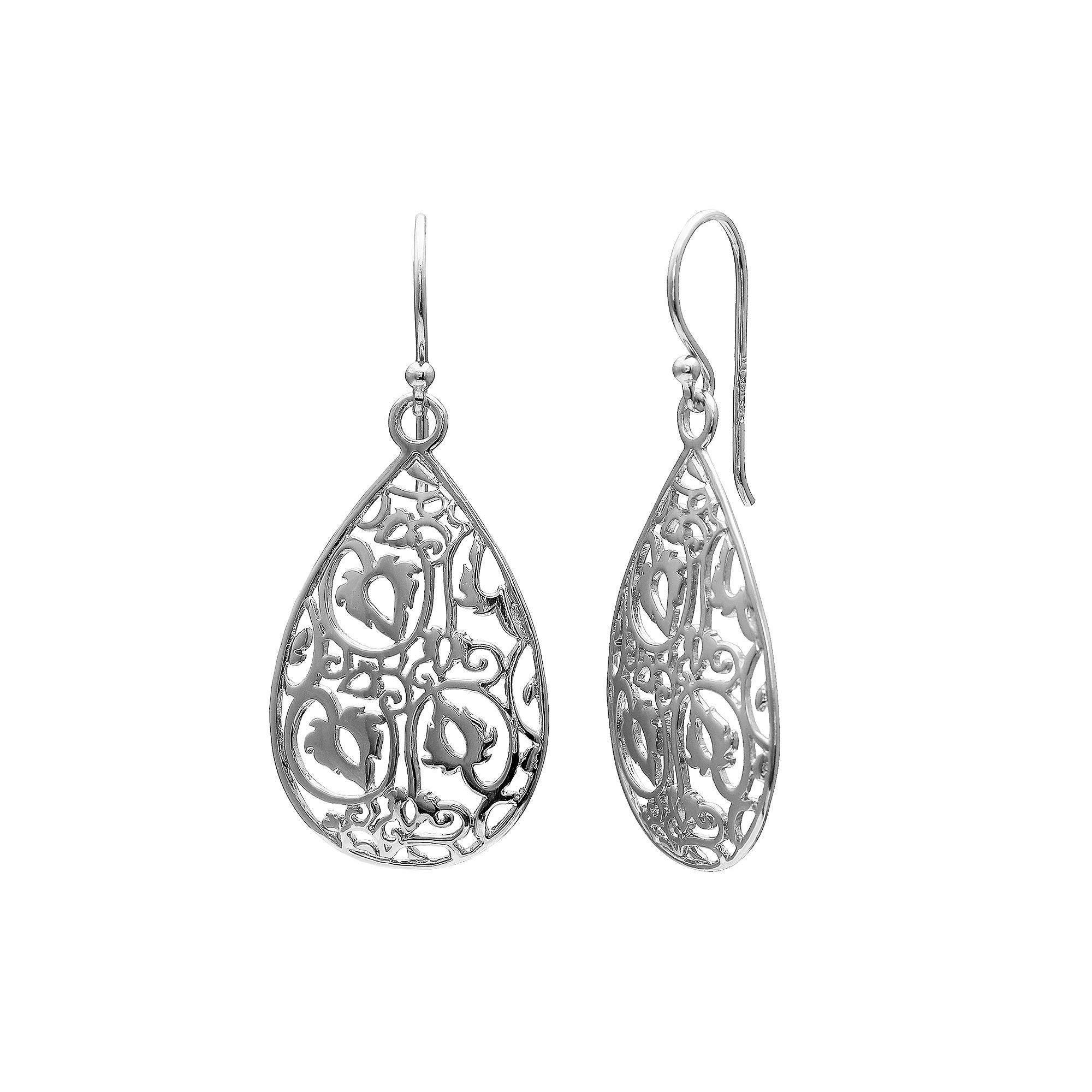 PRIMROSE Sterling Silver Filigree Teardrop Earrings, Womens Product Image